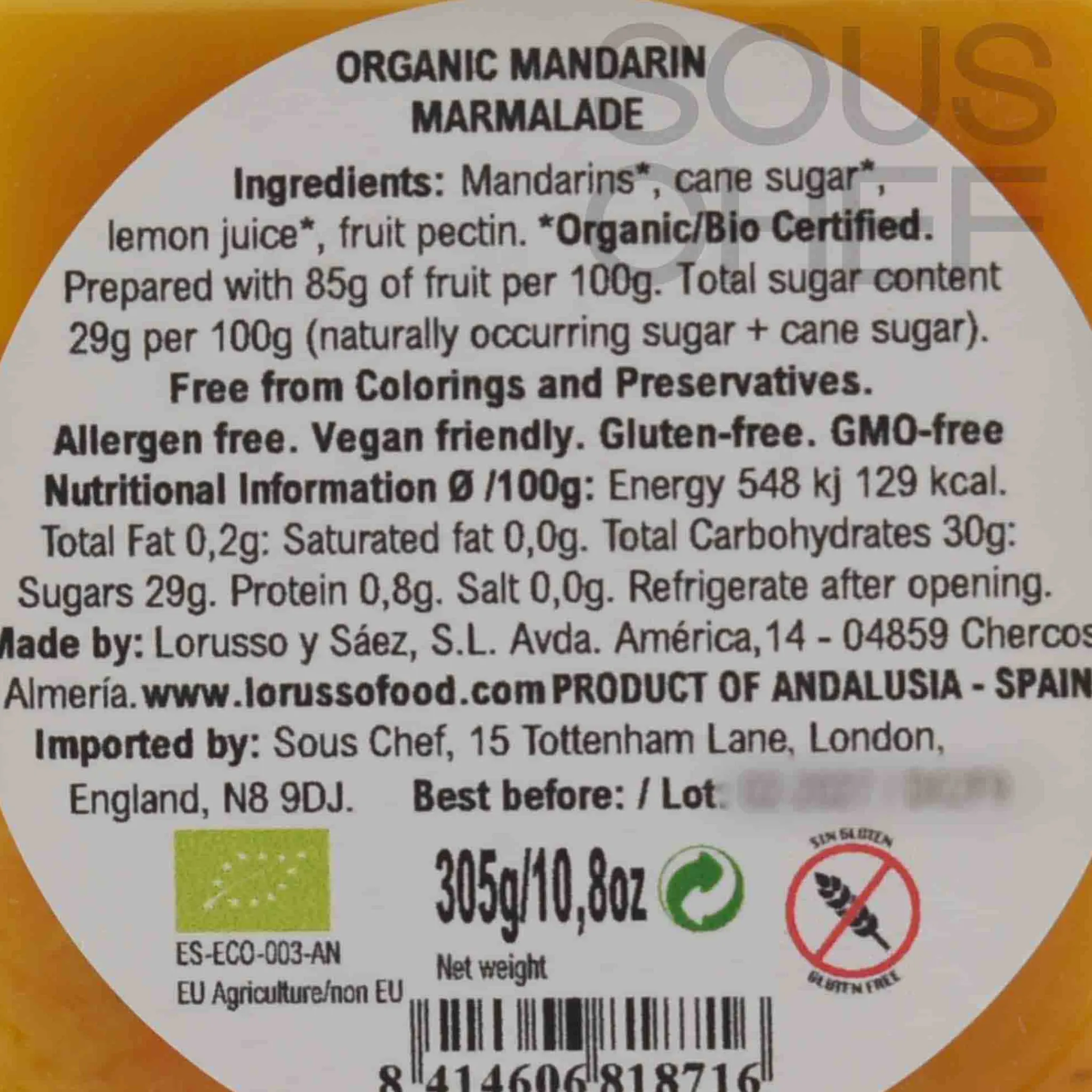 Discount Organic Artisanal Mandarin Jam, 305g Ingredients Brands|Jam, Honey & Spreads