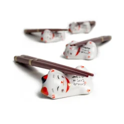 Clearance Lucky Cats Chopstick & Rest Set, 4 Pairs Japanese Ingredients|Tableware Brands