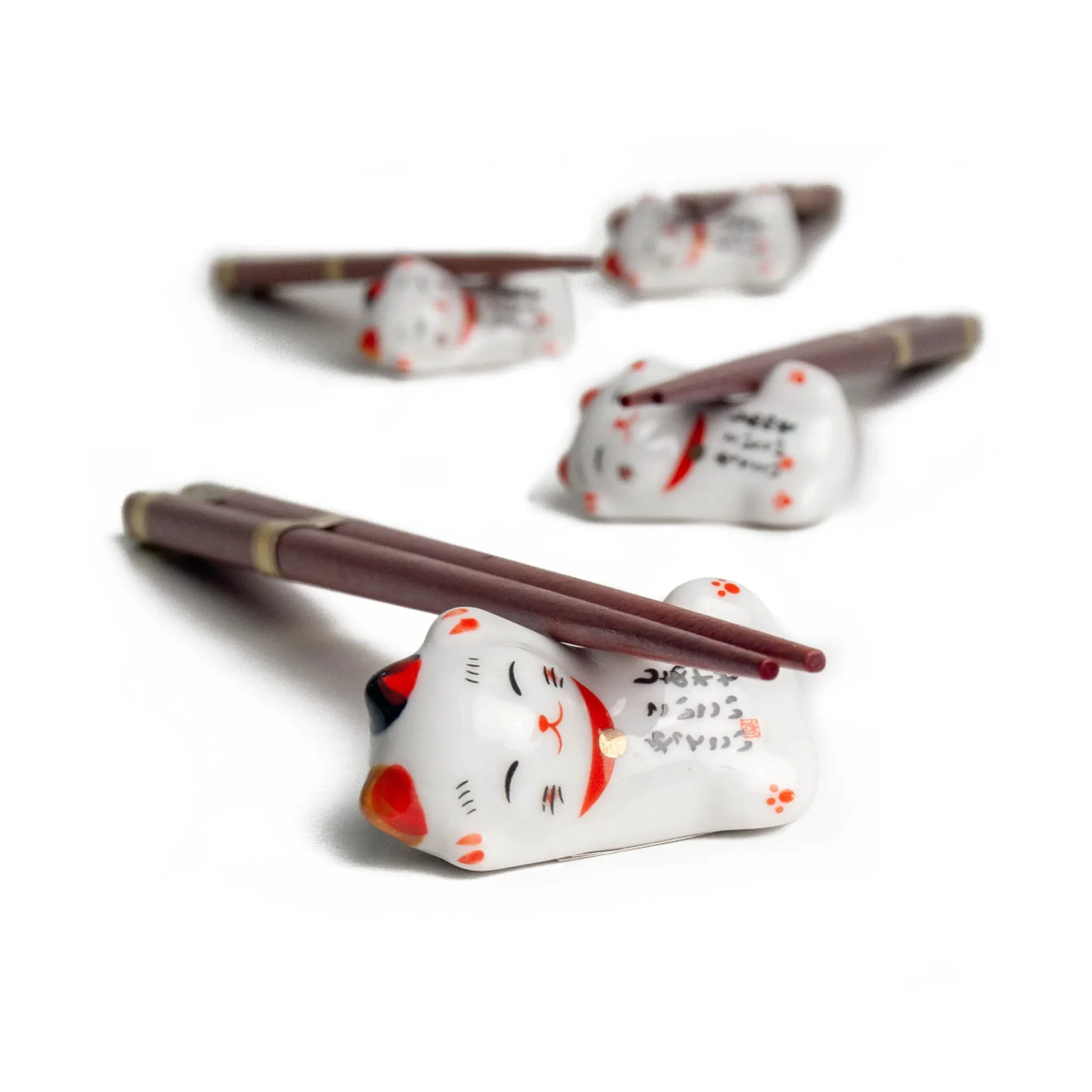 Clearance Lucky Cats Chopstick & Rest Set, 4 Pairs Japanese Ingredients|Tableware Brands