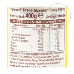 Hot Thai Masaman Curry Paste, 400g Ingredients Brands|Southeast Asian Ingredients