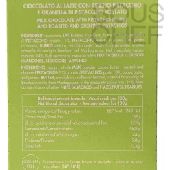 Outlet Milk Chocolate Bar with Pistachio Cream Filling, 95g Ingredients Brands|Italian Ingredients