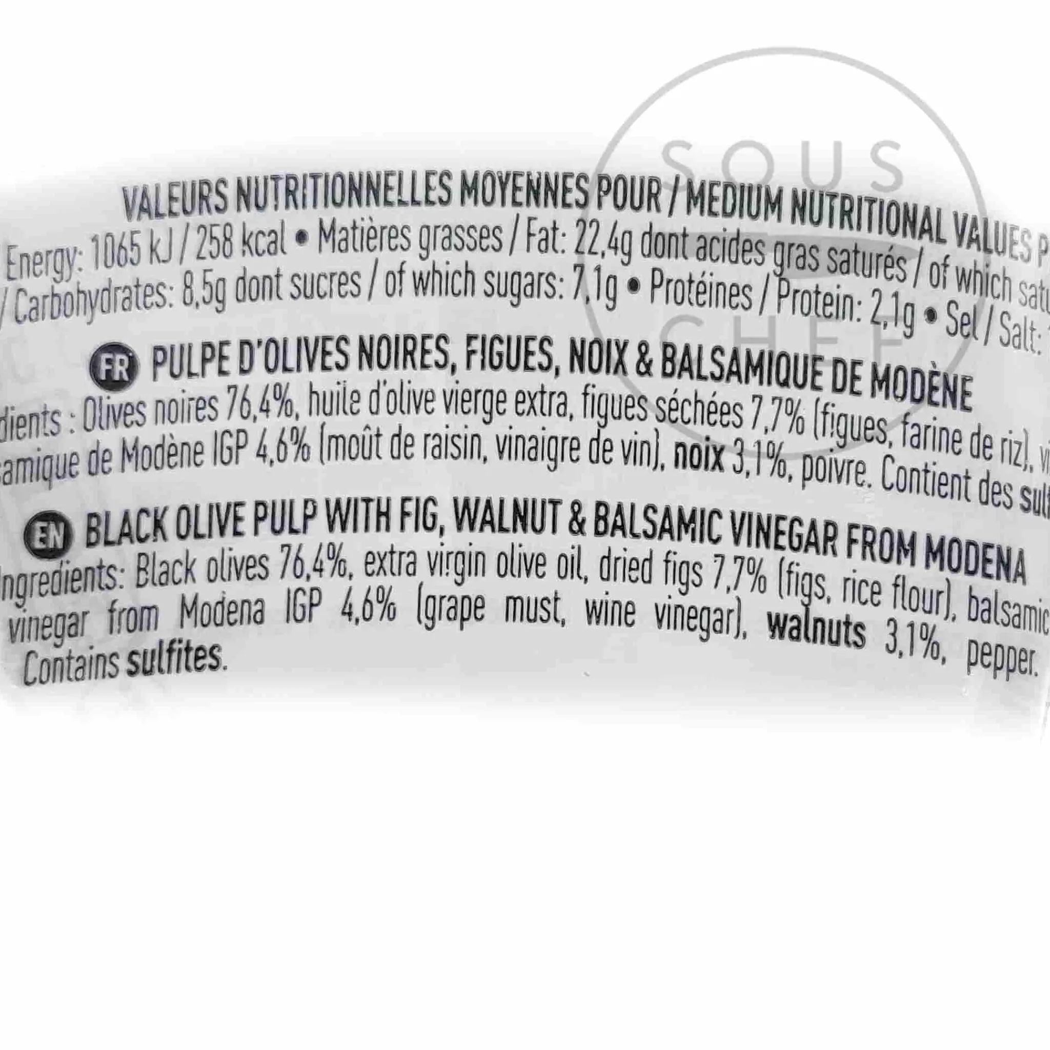 Black Olive Tapenade with Fig, Walnut Balsamic Vingegar of Modena, 100g Ingredients Brands|French Ingredients