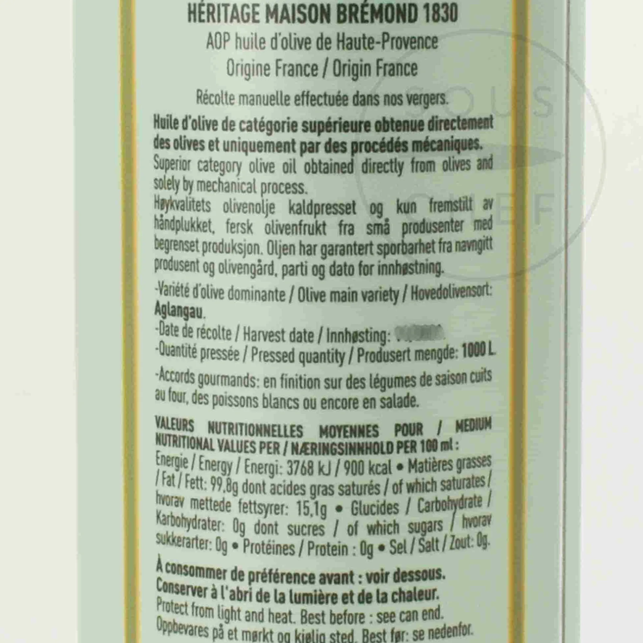Best Heritage Green Fruity Provence Extra Virgin Olive Oil, 500ml Ingredients Brands|French Ingredients