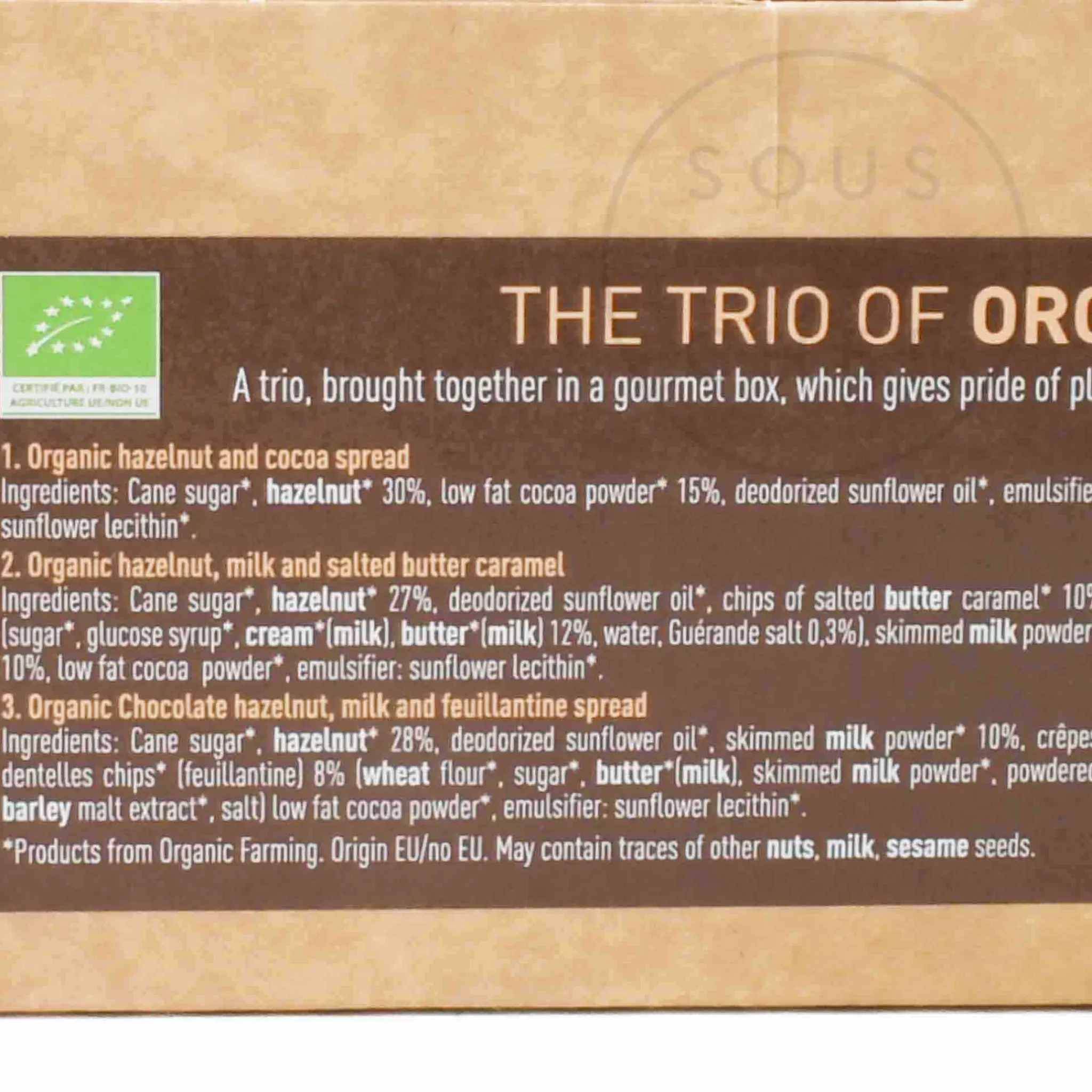 Discount x Sous Chef Trio of Organic Cocoa Spreads, 130g Ingredients Brands|French Ingredients