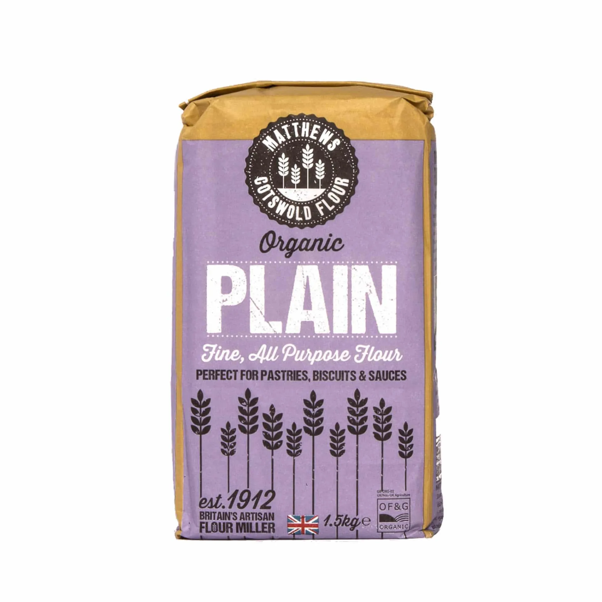 Clearance Matthews Cotswold Organic Plain Flour, 1.5kg Made In The Uk|Baking Ingredients