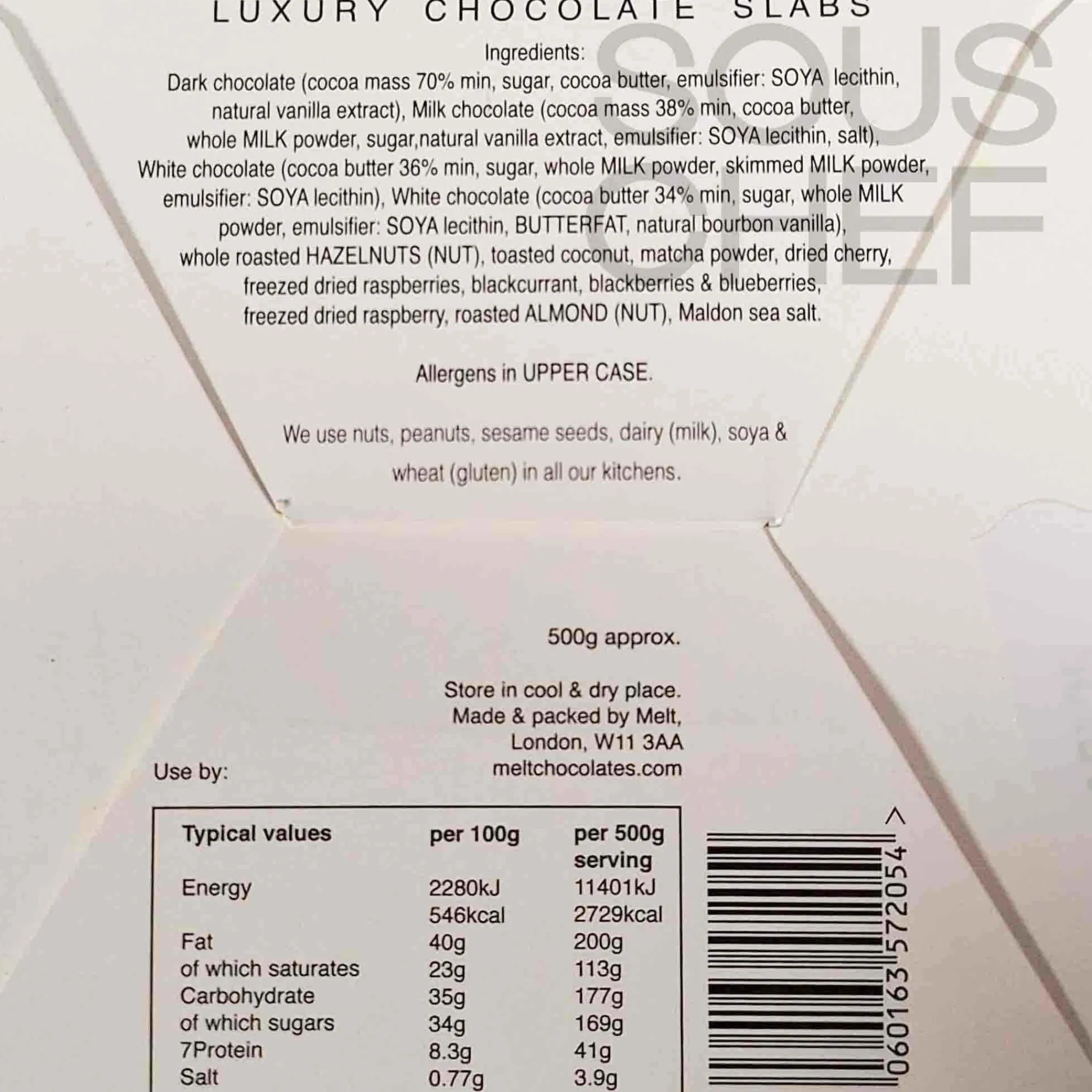 New Chocolate Slab Gift Box, 500g Ingredients Brands|Made In The Uk