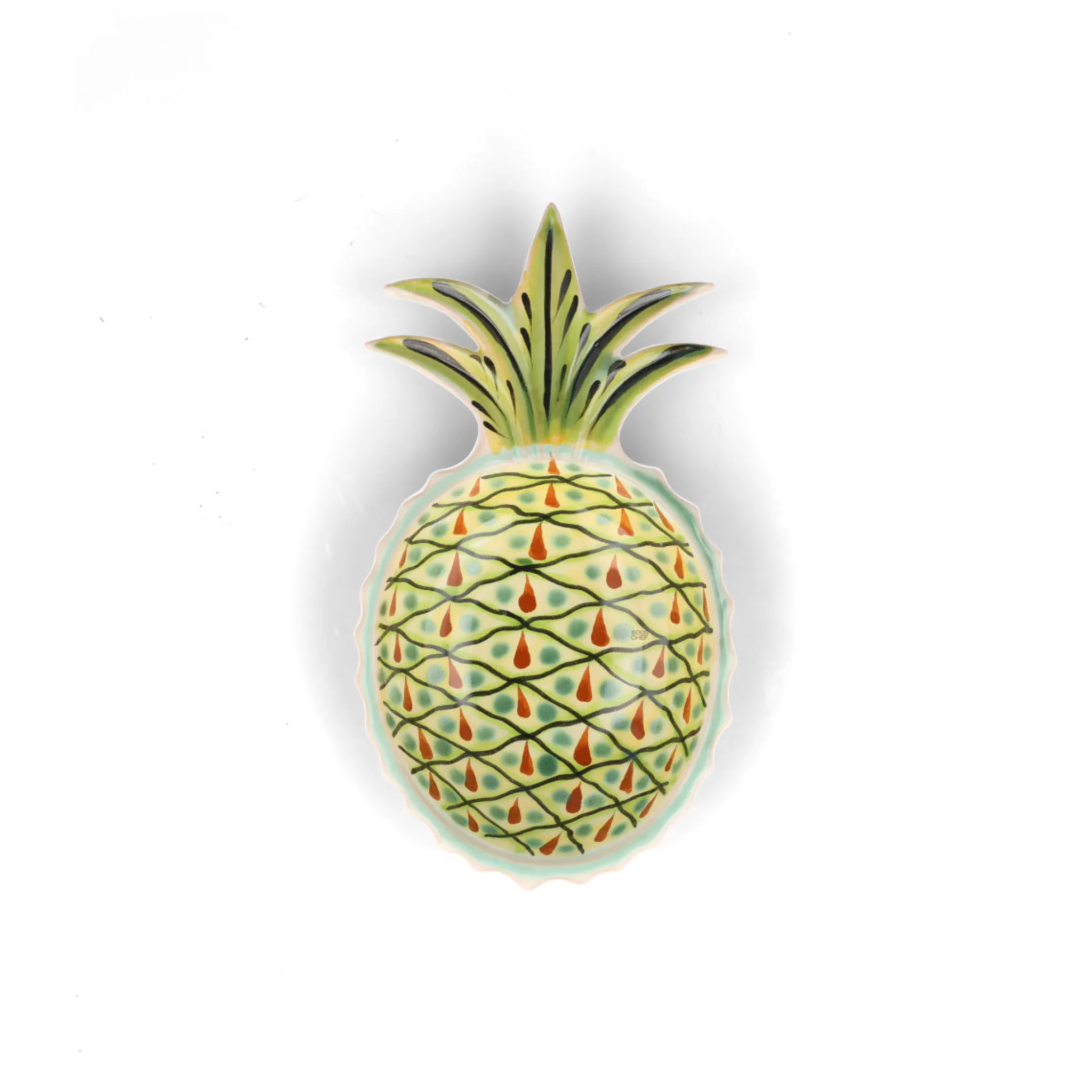 Clearance Mexican Hand Painted Green and Yellow Pineapple Large Plate, 23cm Plates|Crockery & Dinnerware