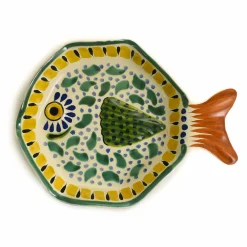 Sale Mexican Hand Painted Green & Yellow Fish Dish, 14x19cm Mexican Ingredients|Tableware Brands