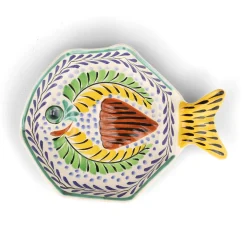 Discount Mexican Hand Painted Yellow & Blue Fish Dish, 25.5cm Plates|Crockery & Dinnerware