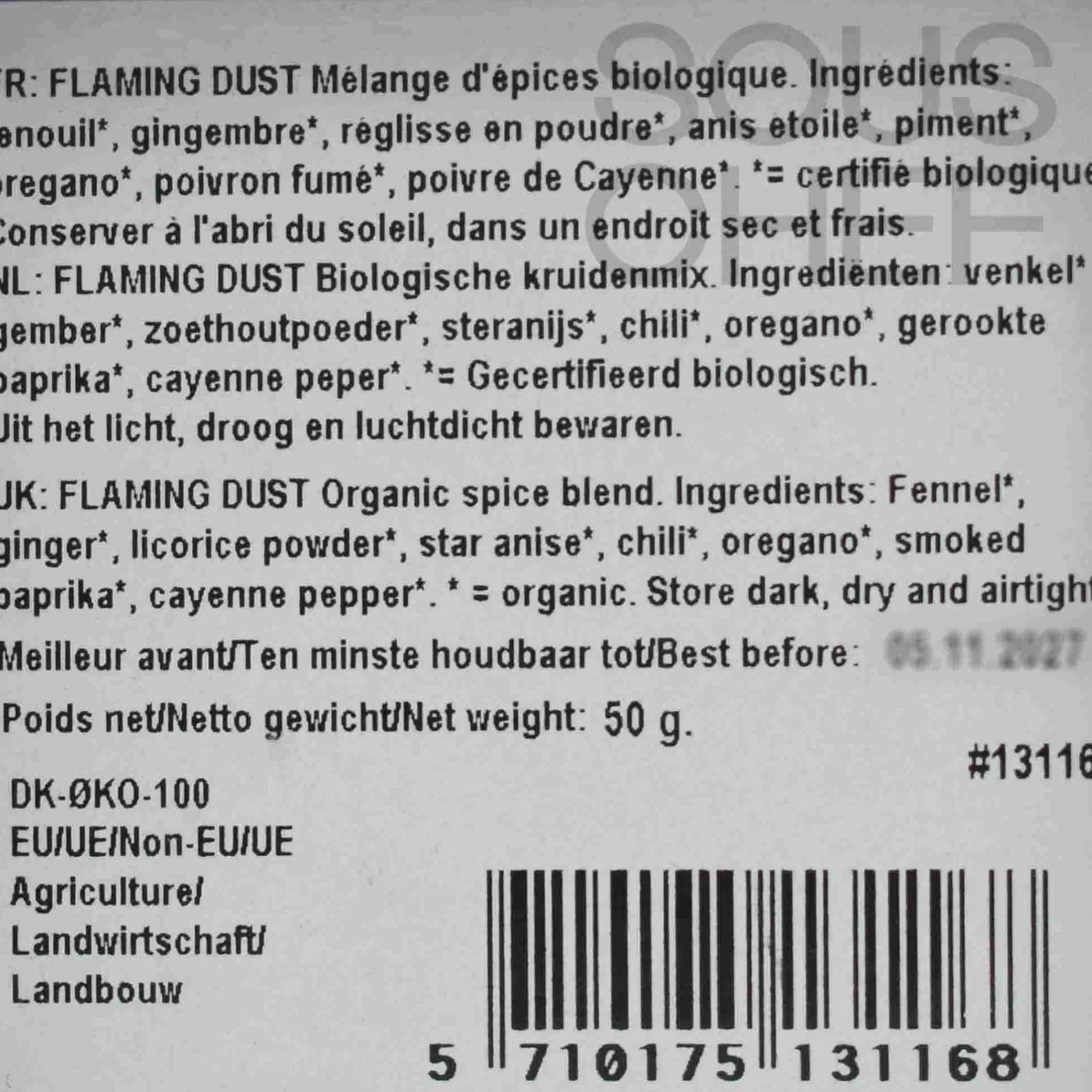 Hot Organic Flaming Dust BBQ Rub, 50g Ingredients Brands|American Ingredients