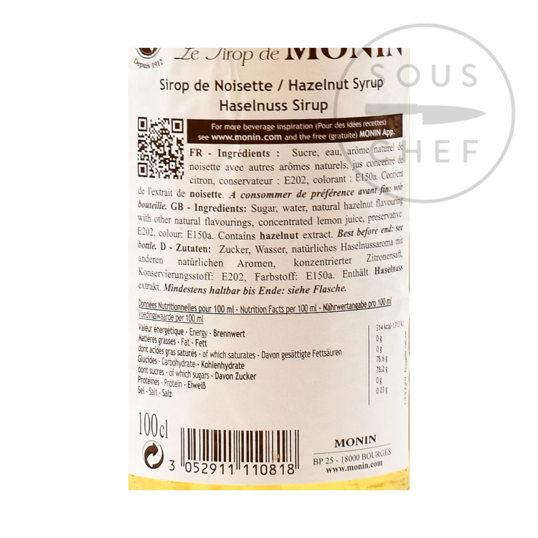 Hot Hazelnut Syrup, 1 litre Ingredients Brands|Drinks