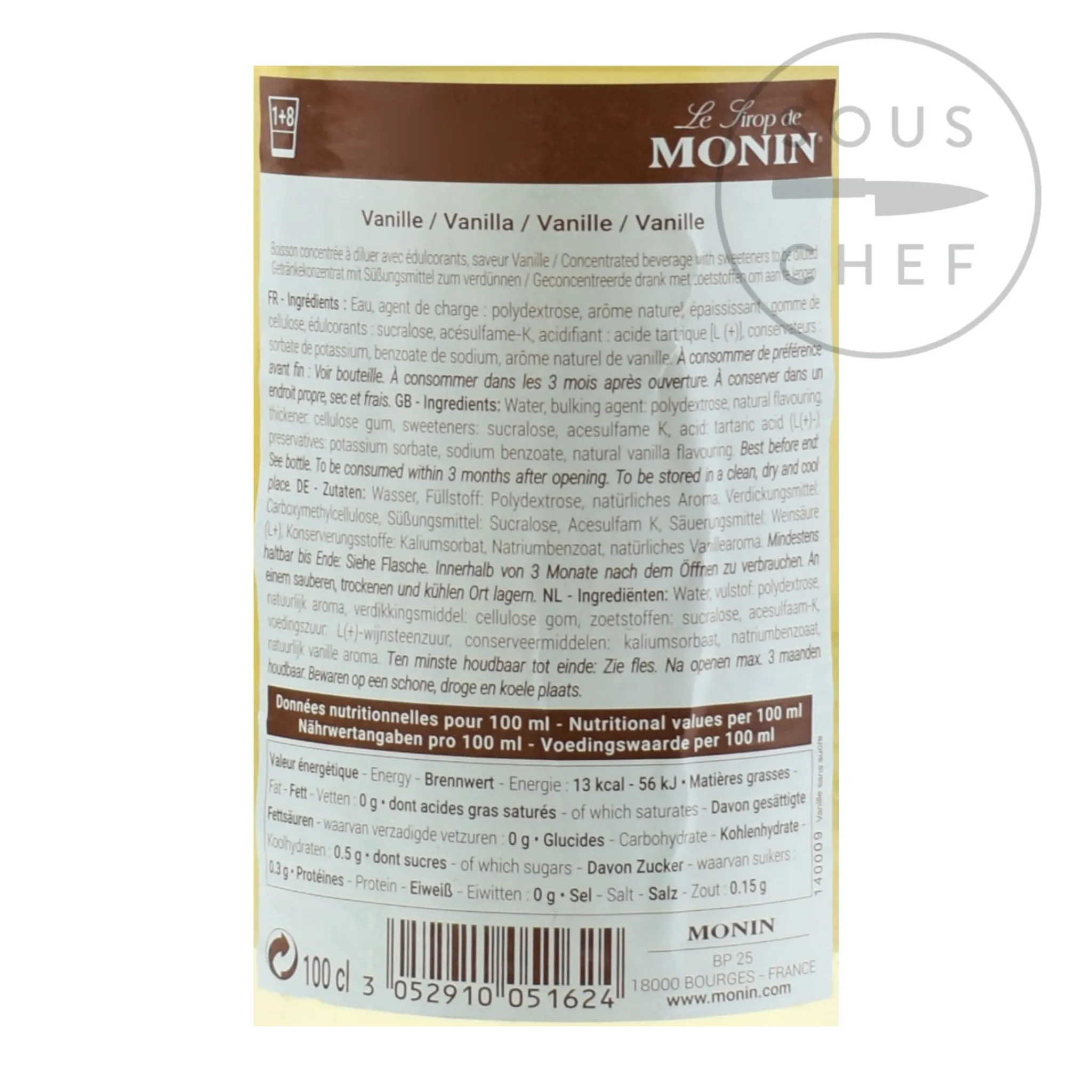 Sugar Free Vanilla Syrup, 1 litre Ingredients Brands|Drinks