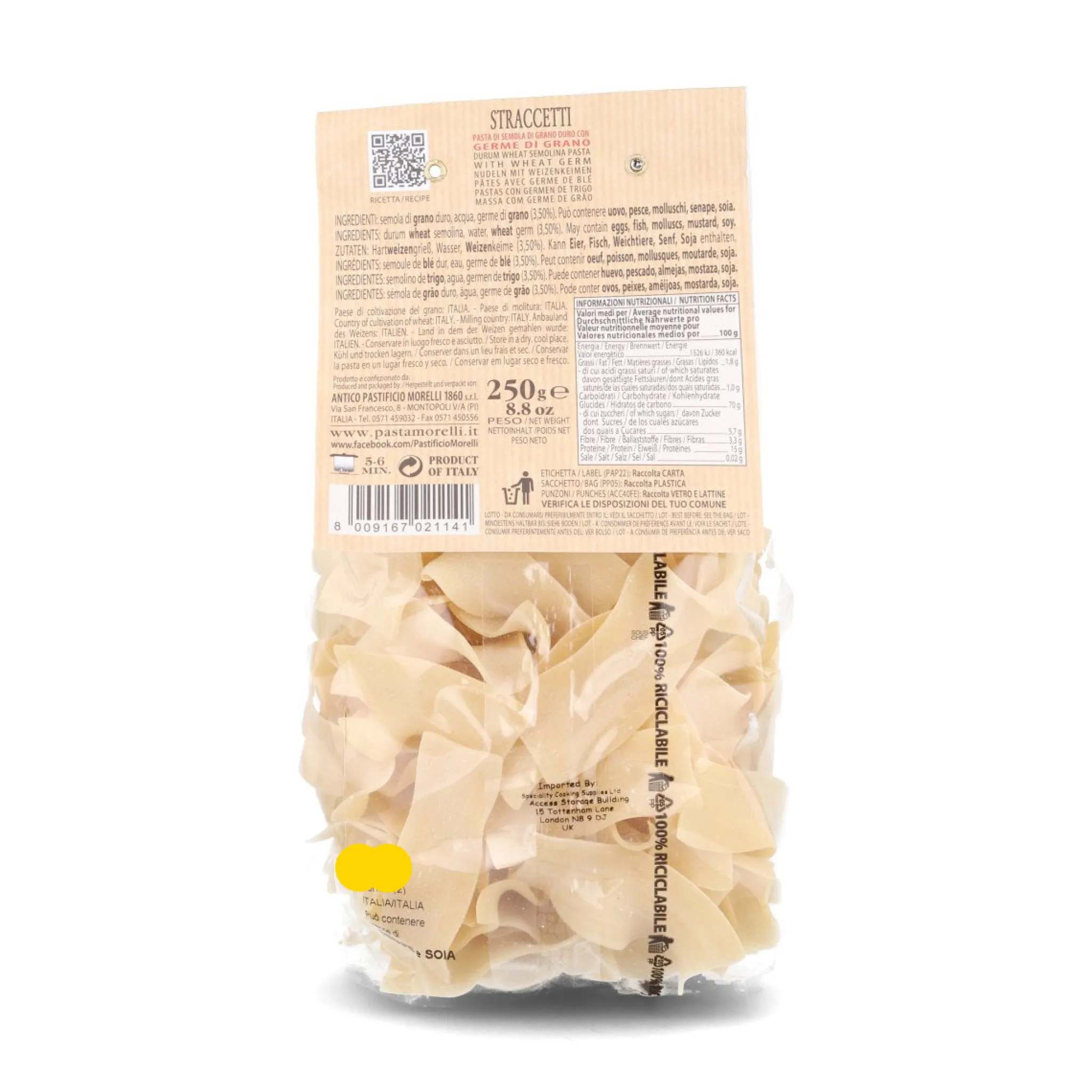 Straccetti Pasta with Wheat Germ, 250g Ingredients Brands|Italian Ingredients