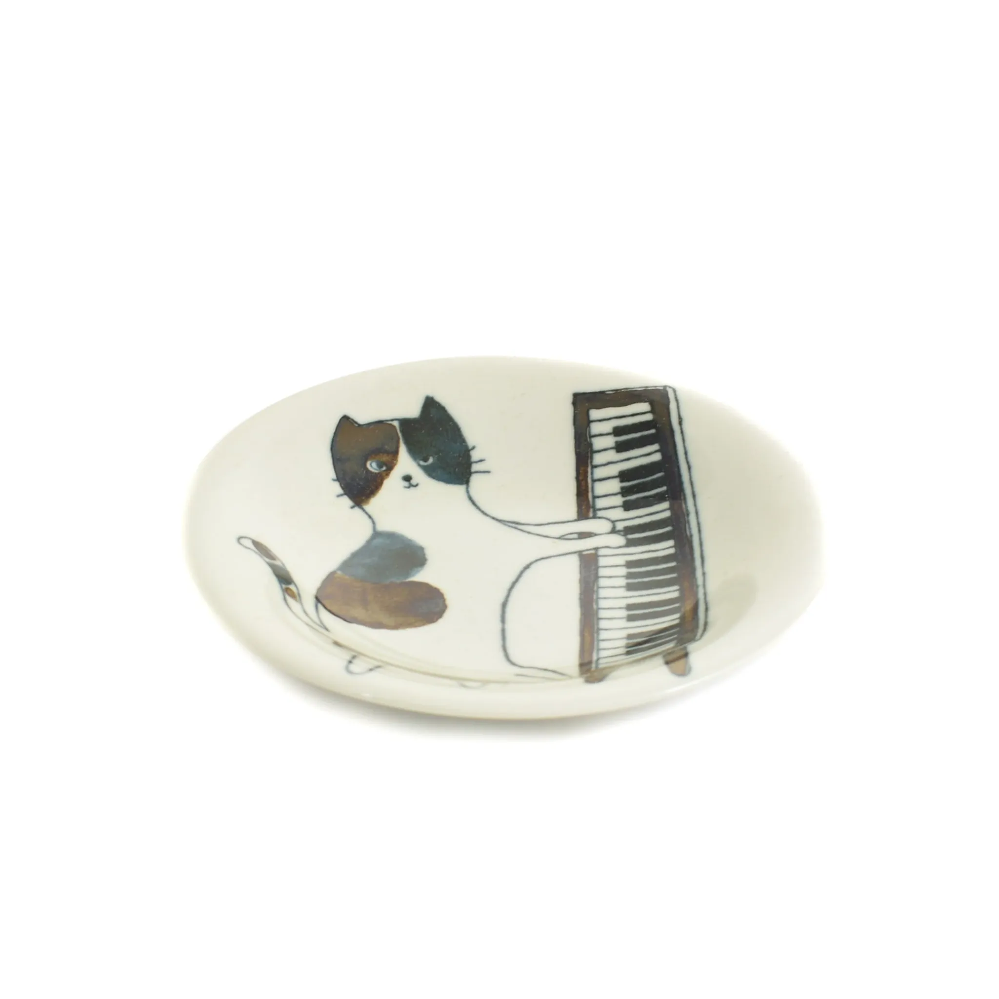 Clearance Musical Cat Japanese Side Plate, 16cm Plates|Japanese Tableware