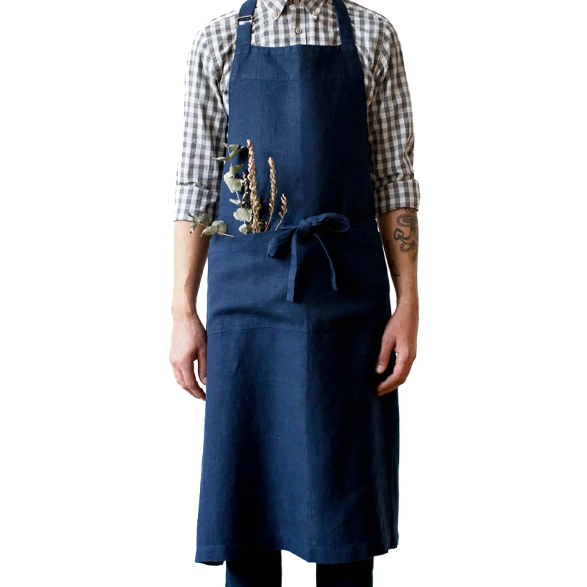 Outlet Navy Chef Linen Apron Kitchen Textiles & Clothing