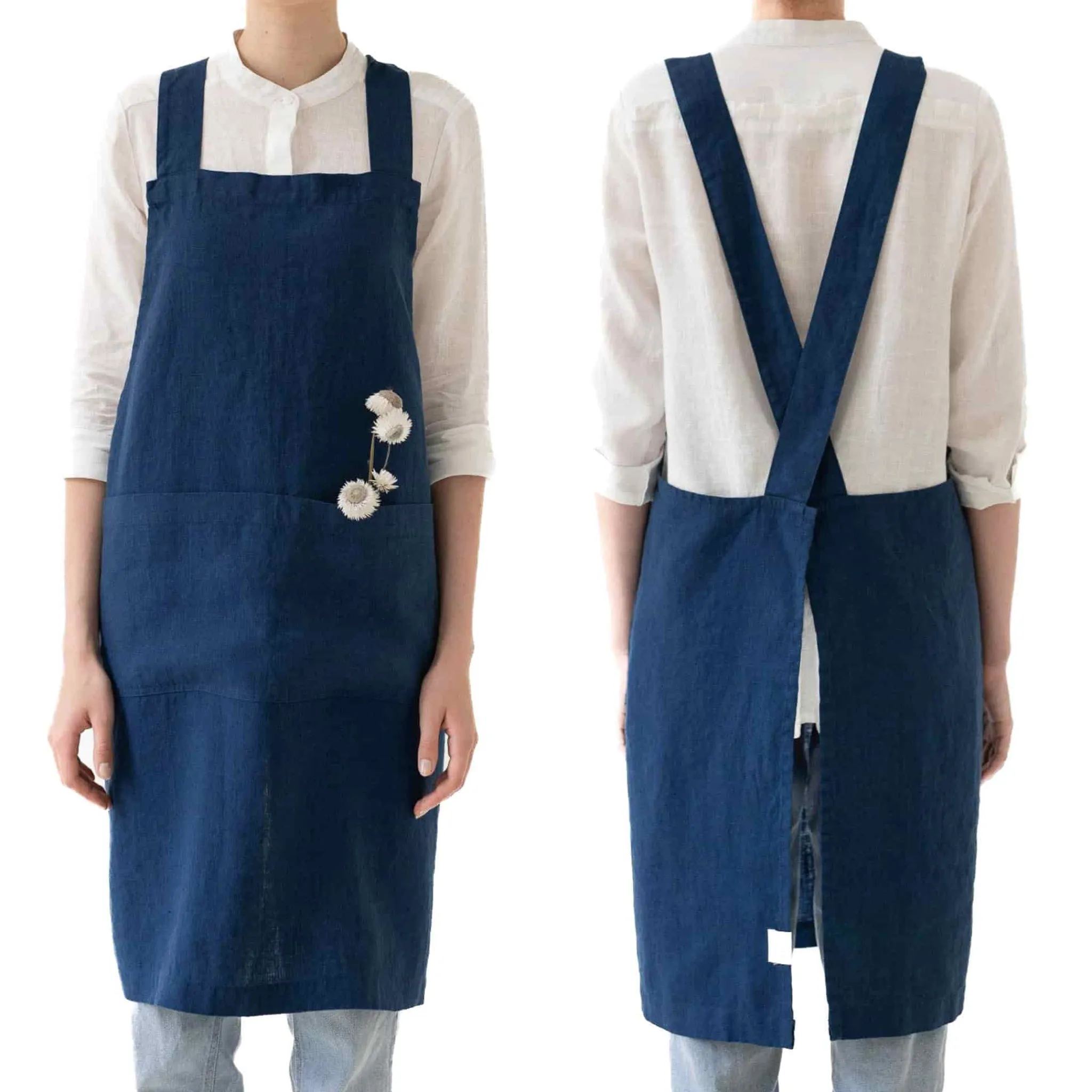 Discount Navy Crossback Linen Apron Kitchen Textiles & Clothing