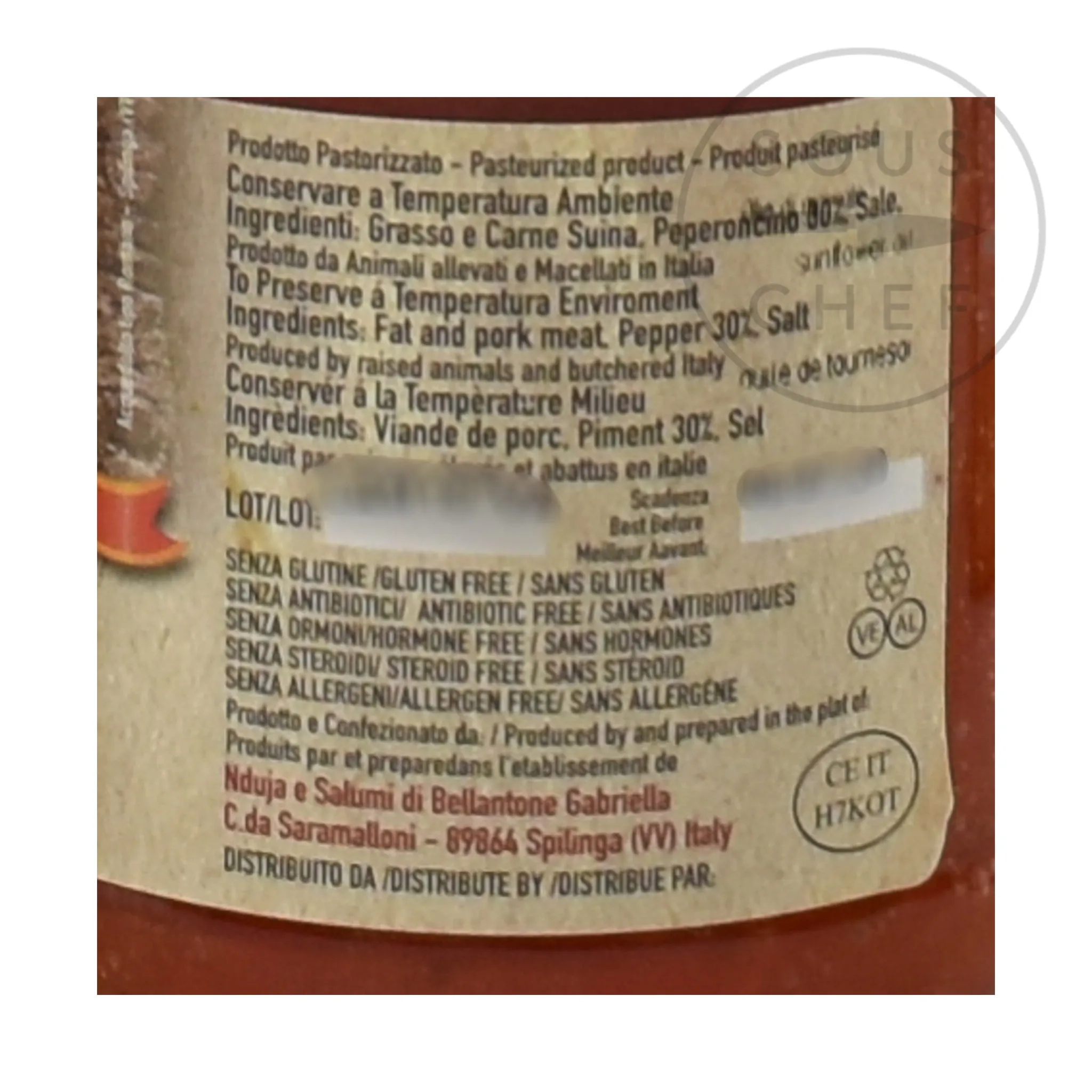 Outlet Nduja, 180g Italian Ingredients|Sauces & Condiments