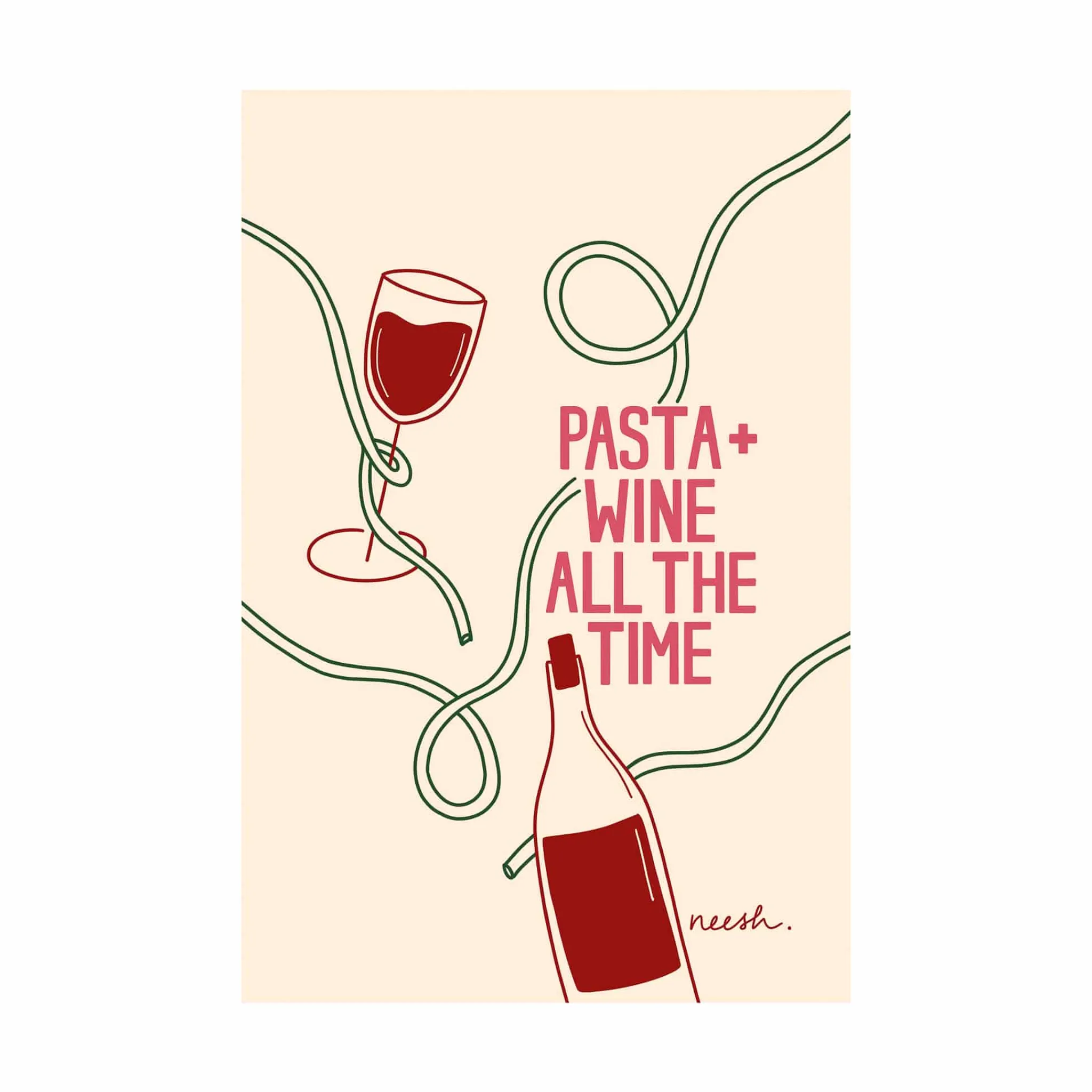 New Pasta and Wine Tea Towel Kitchen Textiles & Clothing