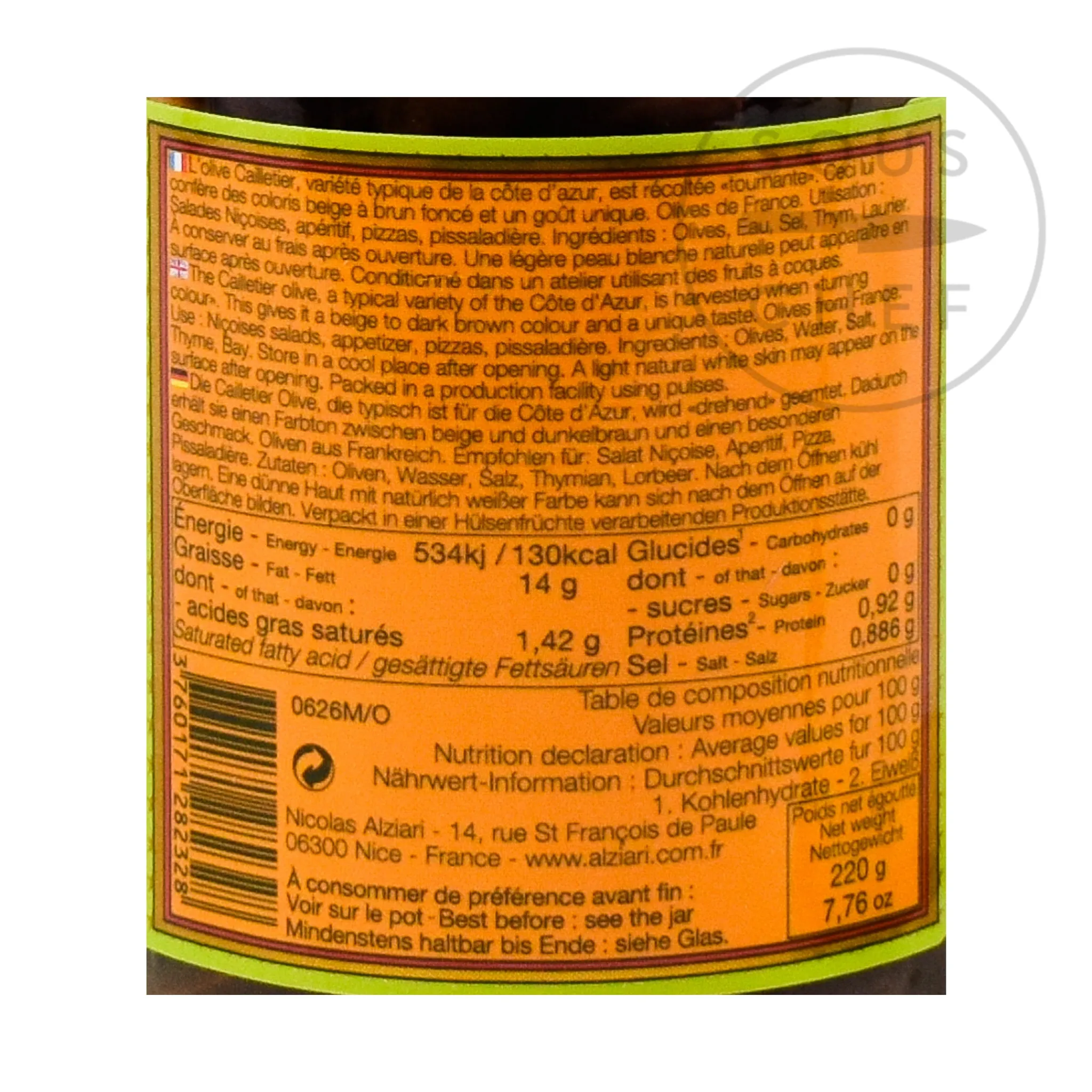 Small Cailletier Olives from Cote D'Azur, 220g Ingredients Brands|French Ingredients