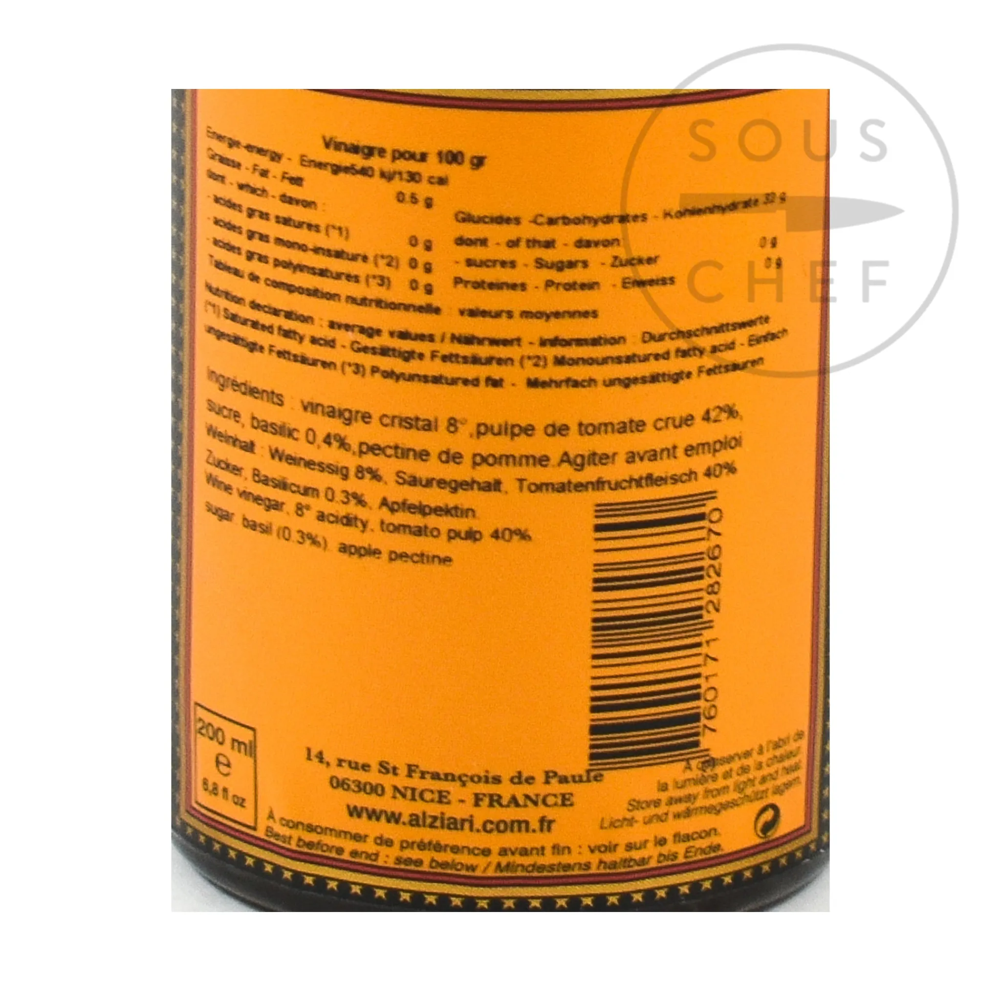 Tomato & Basil Vinegar, 200ml Ingredients Brands|French Ingredients