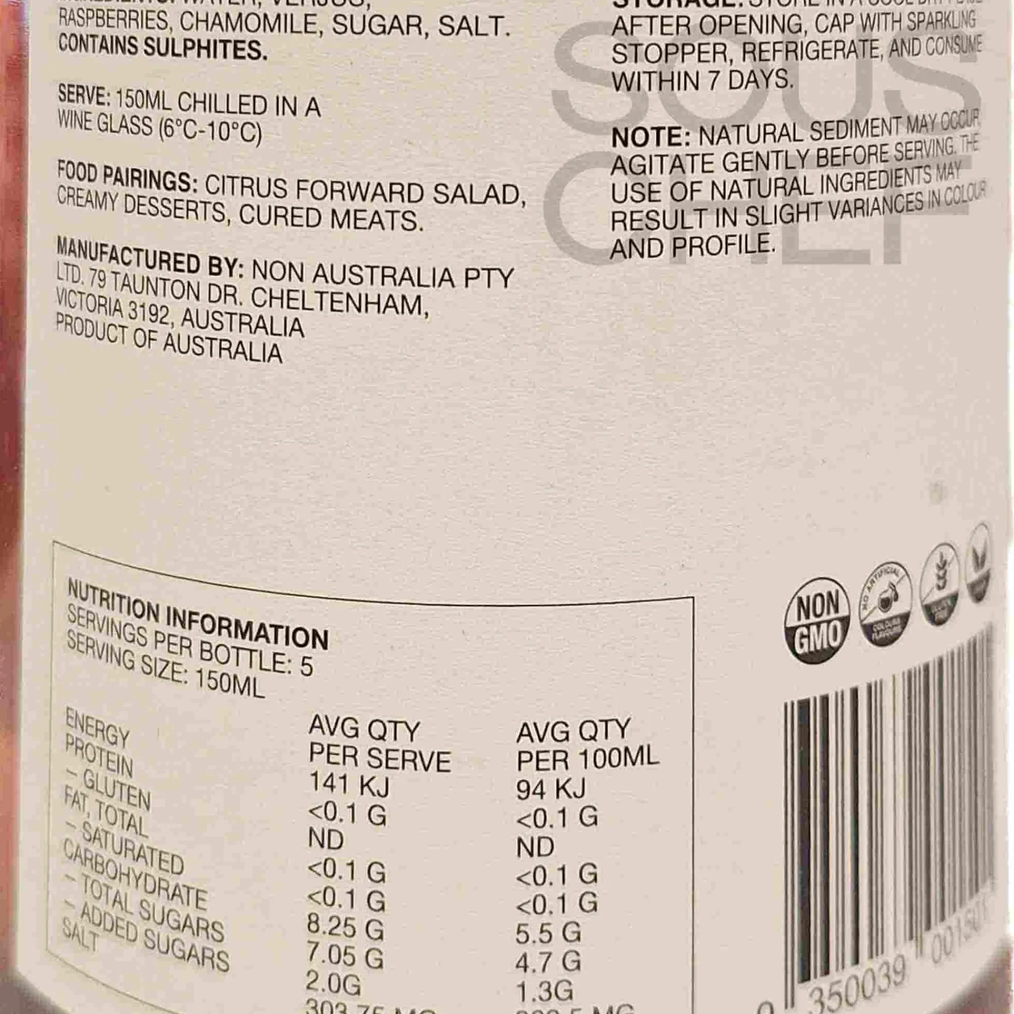 Hot 1 Salted Raspberry & Chamomile Alcoholic Wine, 750ml Ingredients Brands|Drinks