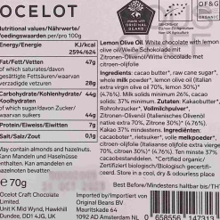Hot Organic White Chocolate & Lemon Olive Oil Chocolate Bar, 70g Ingredients Brands|Made In The Uk