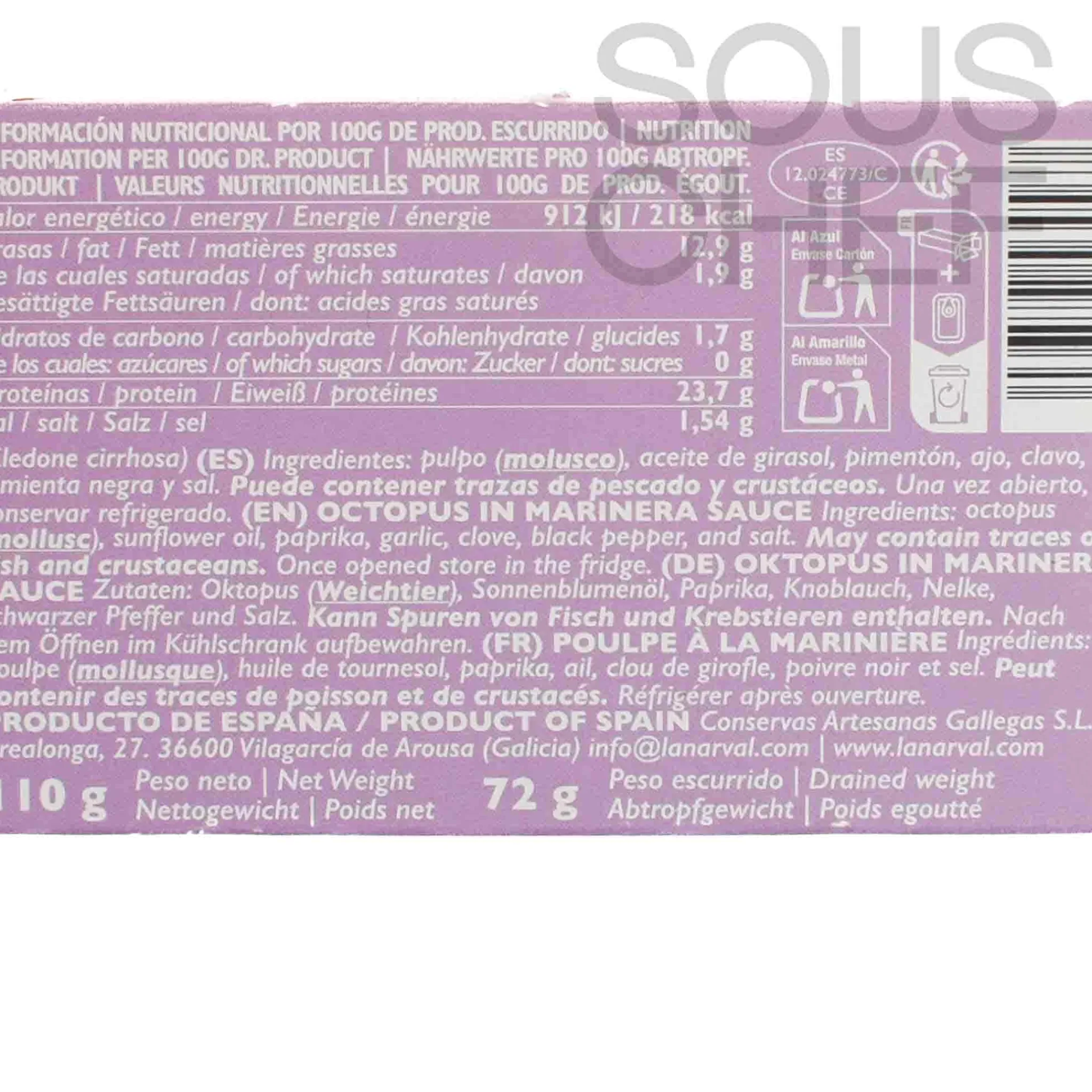 Octopus Mariniere, 110g Ingredients Brands|Spanish Ingredients