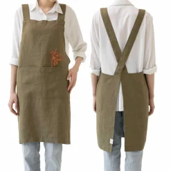 New Olive Crossback Linen Apron Kitchen Textiles & Clothing