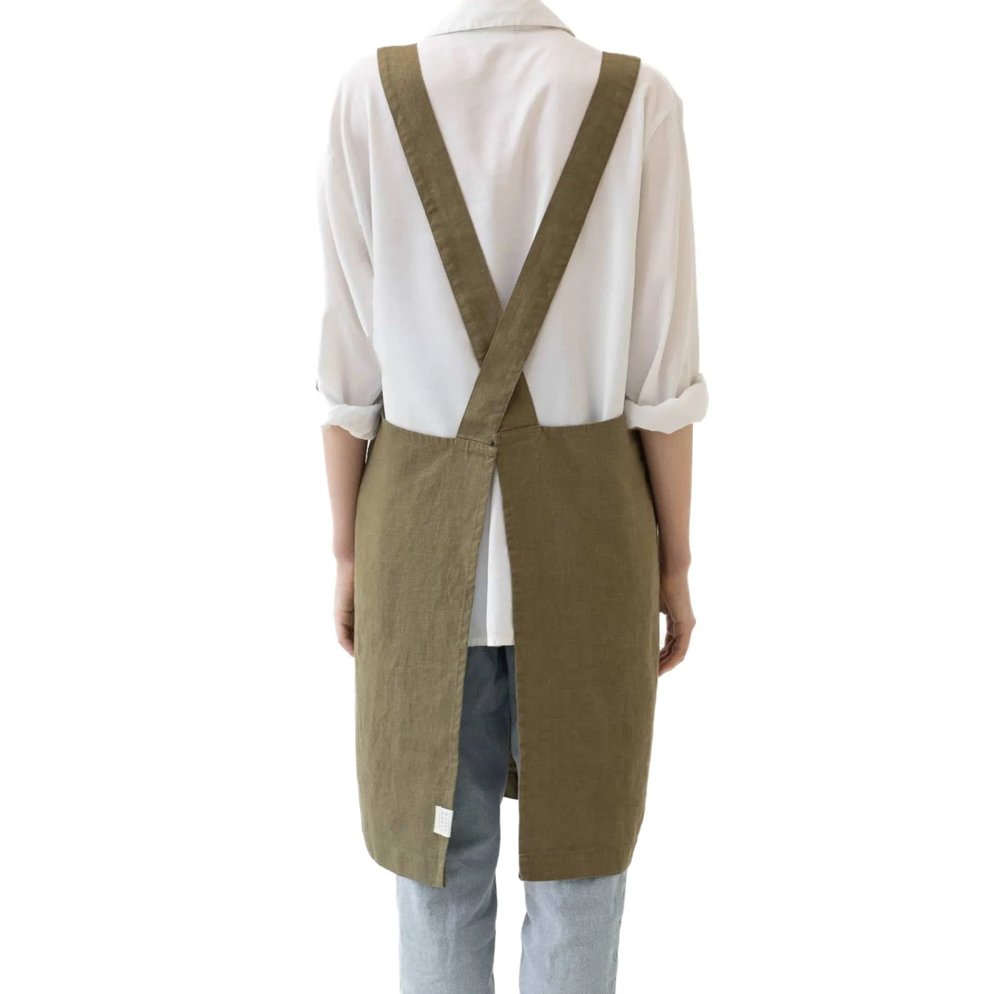 New Olive Crossback Linen Apron Kitchen Textiles & Clothing