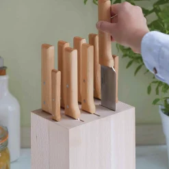 Clearance Beechwood Knife Block, 9 Slot Kitchen Knives