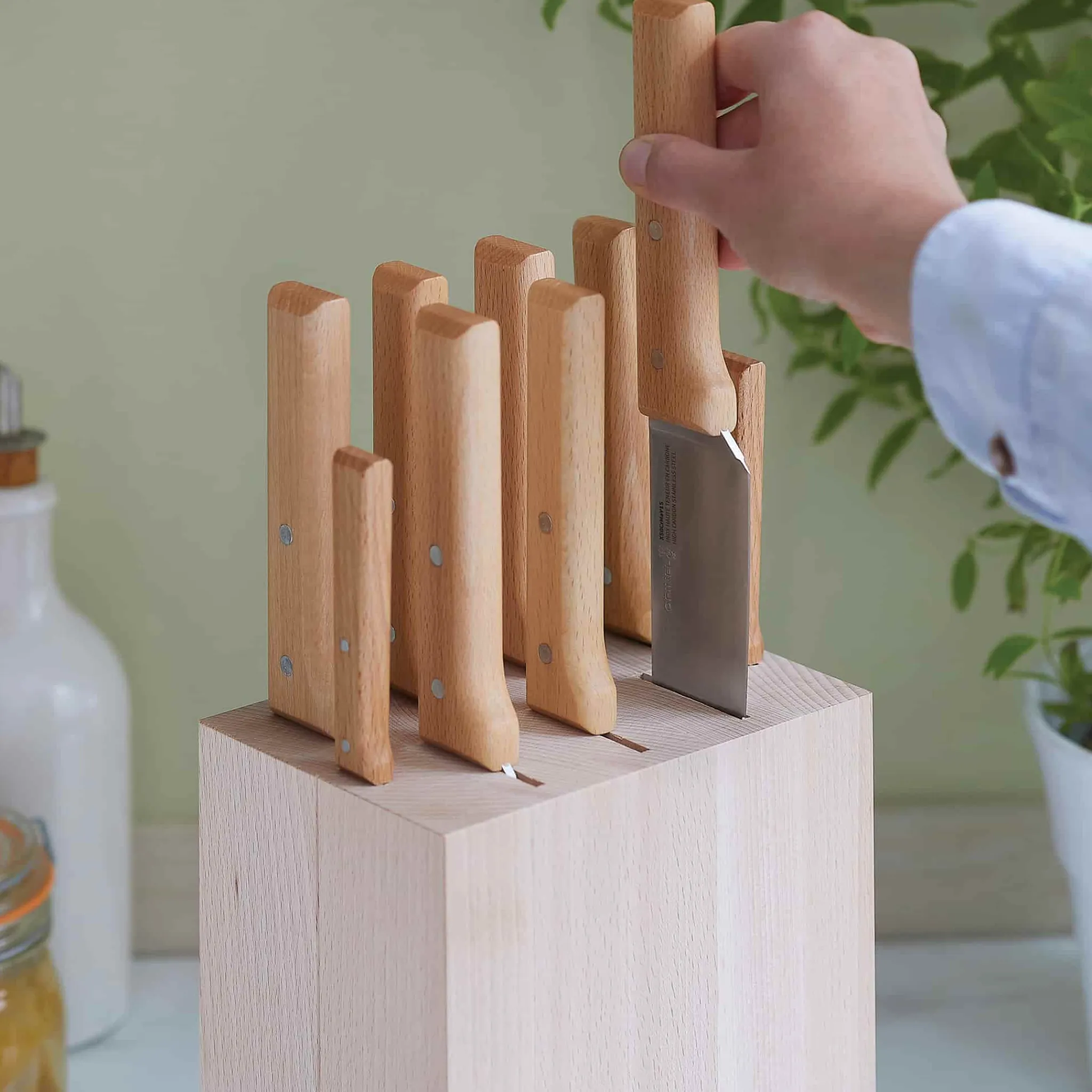 Clearance Beechwood Knife Block, 9 Slot Kitchen Knives