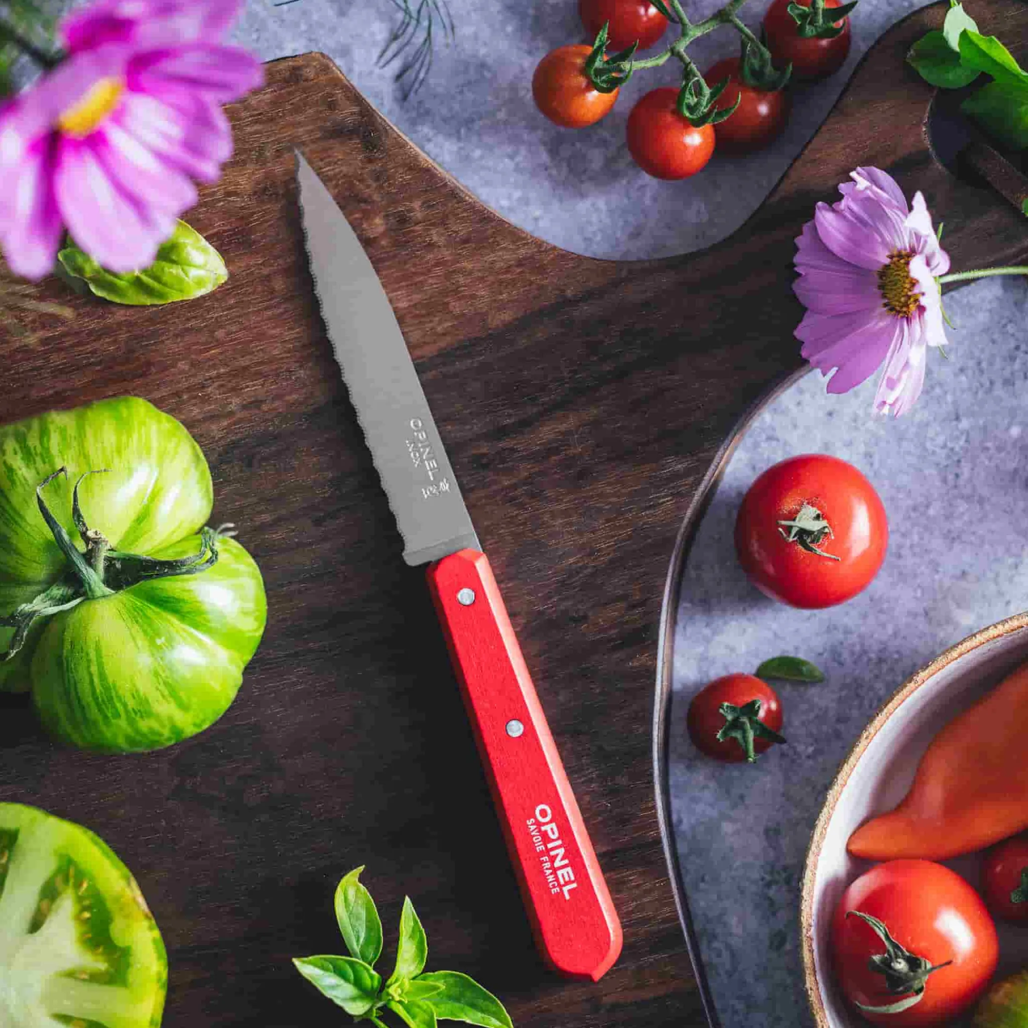 Clearance No 113 Red Beechwood Handle Serrated Paring Knife, 10cm Kitchen Knives