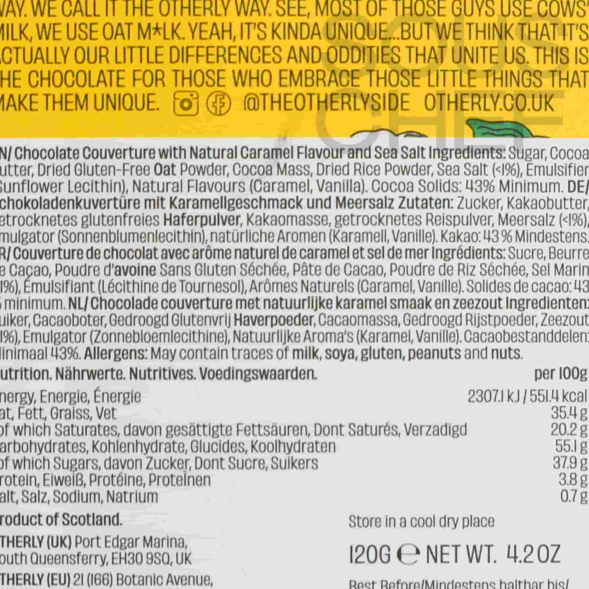 Clearance Salted Caramel Oatm*lk Chocolate Bar, 120g Chocolate & Sweets|Ingredients Brands