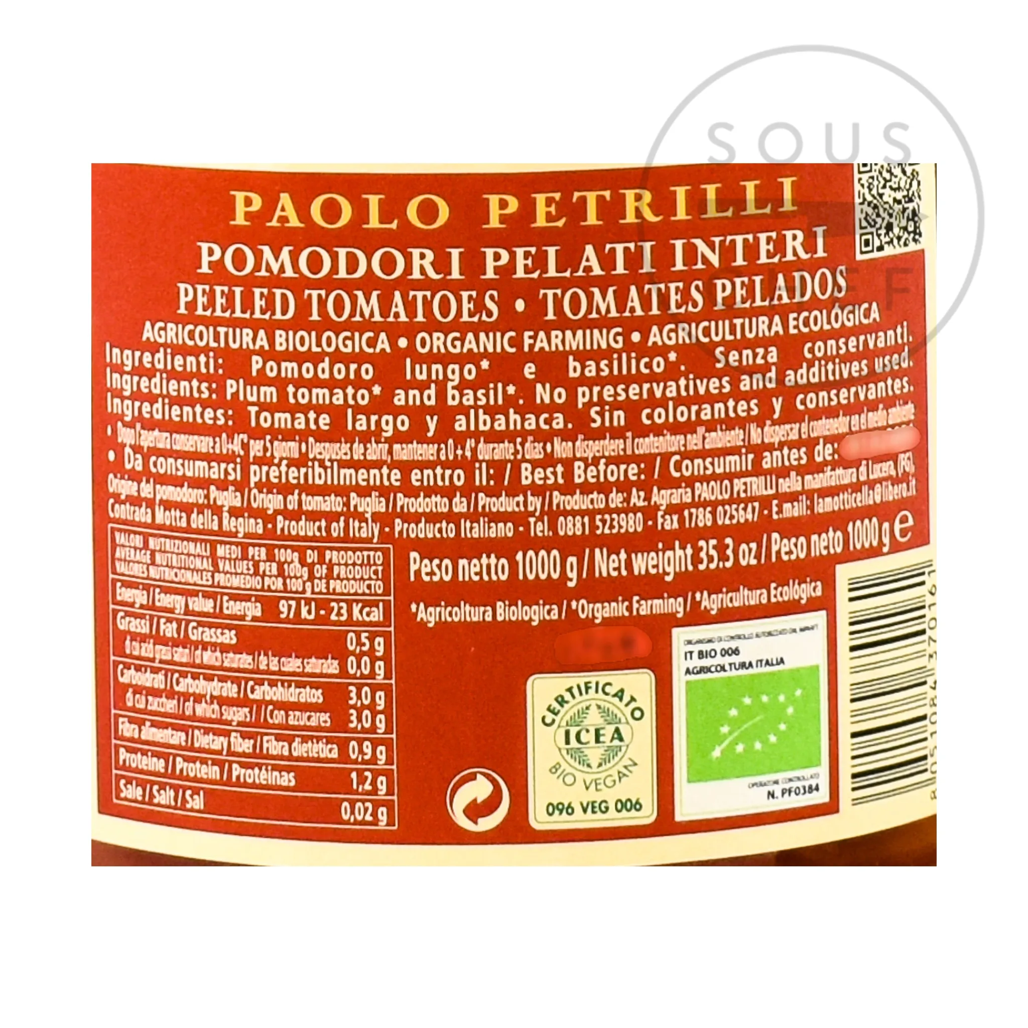 Organic Peeled Tomatoes, 1062ml Ingredients Brands|Italian Ingredients