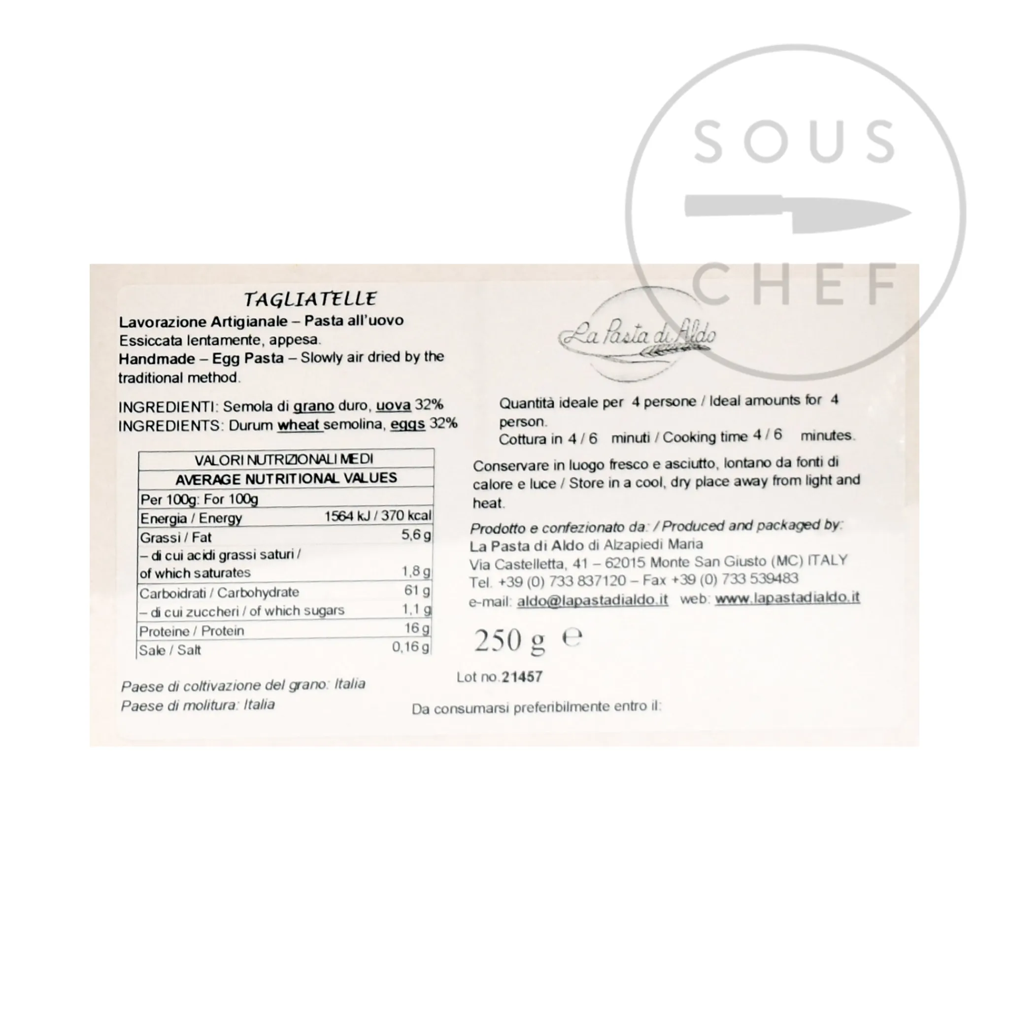 Clearance Tagliatelle Egg Pasta, 250g Italian Ingredients|Pasta, Rice & Beans