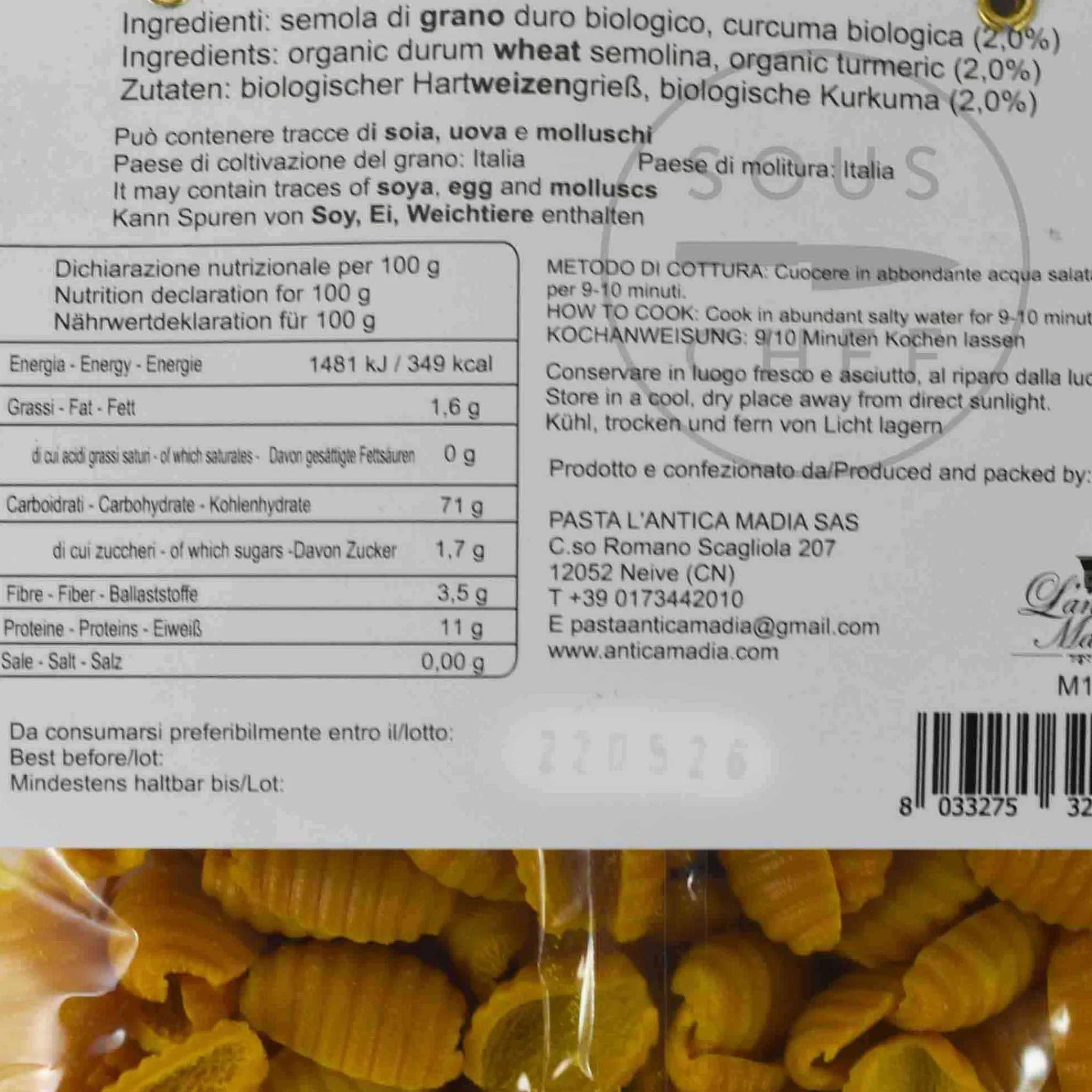 Clearance Pasta L'Antica Organic Gnocchi Pasta with Turmeric, 250g Ingredients Brands|Pasta, Rice & Beans