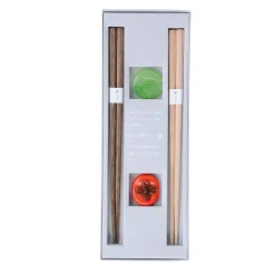 Best Persimmon & Plum Wood Chopstick Gift Set with Rests, 18cm Japanese Ingredients|Cutlery