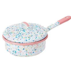 Outlet Pink Dot Enamel Saute Pan with Lid, 16cm Pots & Pans