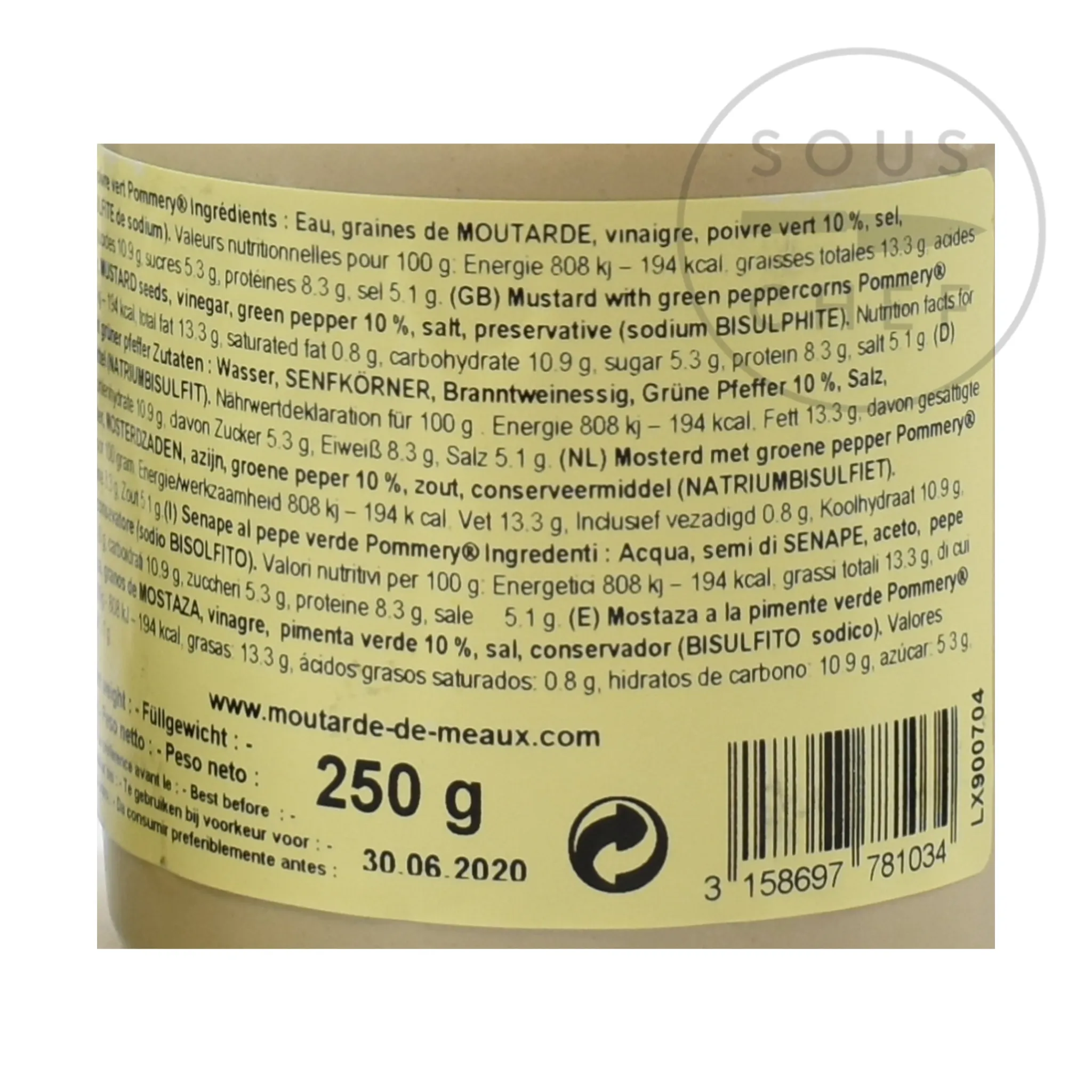 Clearance Green Peppercorn Mustard, 250g French Ingredients|Sauces & Condiments