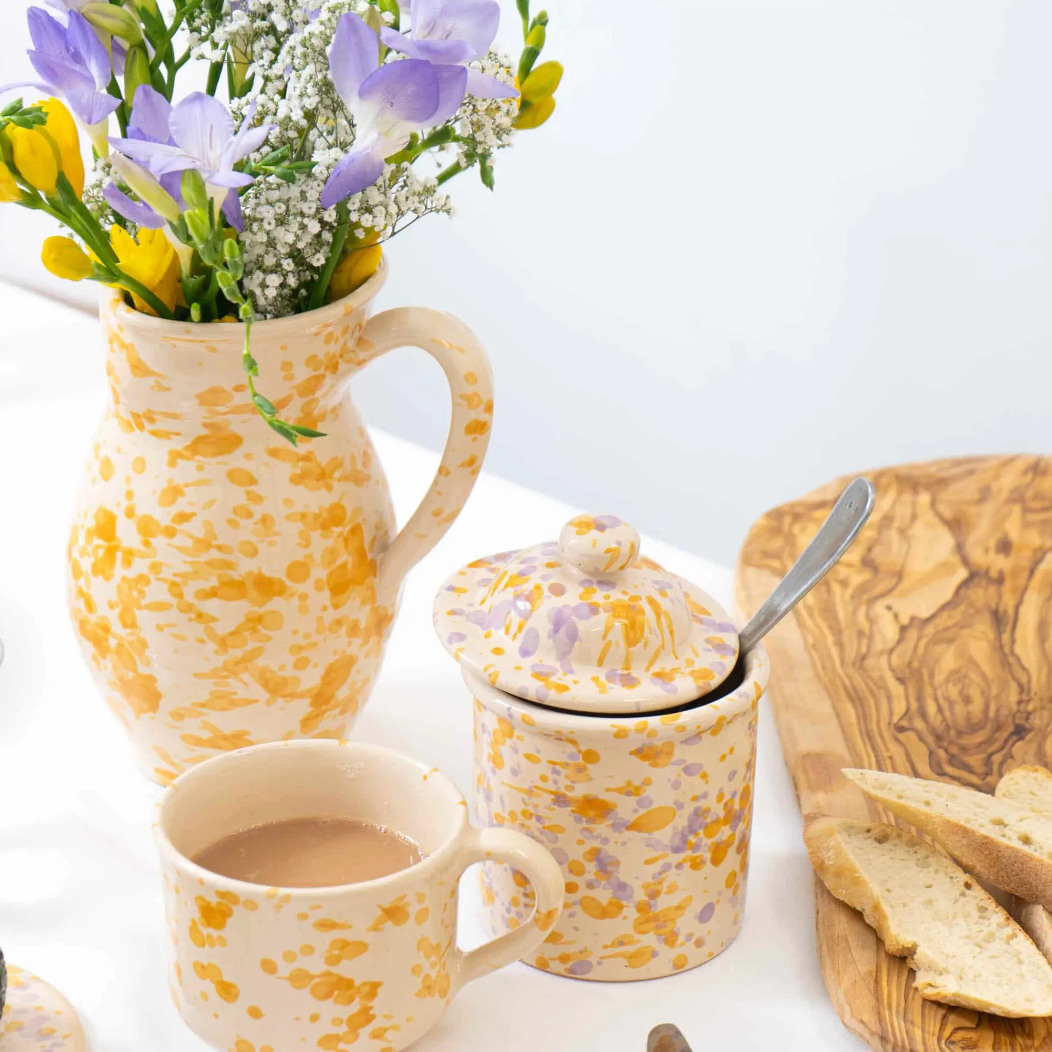 Clearance Puglia Dark Yellow Splatter Pitcher Tableware Brands|Italian Ingredients