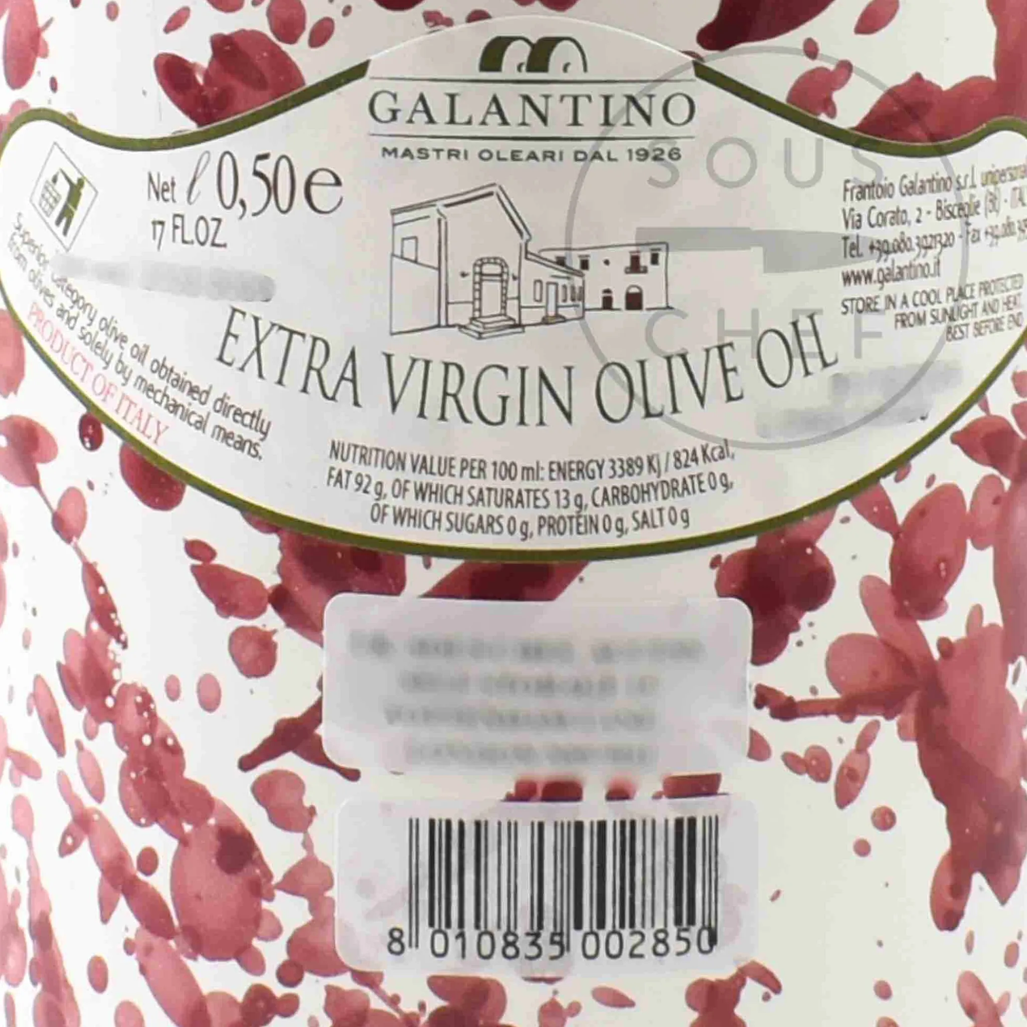 Clearance Puglian Extra Virgin Olive Oil in Burgundy Splatter Ceramic Bottle, 500ml Ingredients Brands|Oil, Vinegar & Dressings