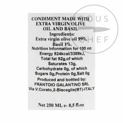 Best Puglian Olive Oil with Basil in Terracotta Bottle, 250ml Ingredients Brands|Italian Ingredients
