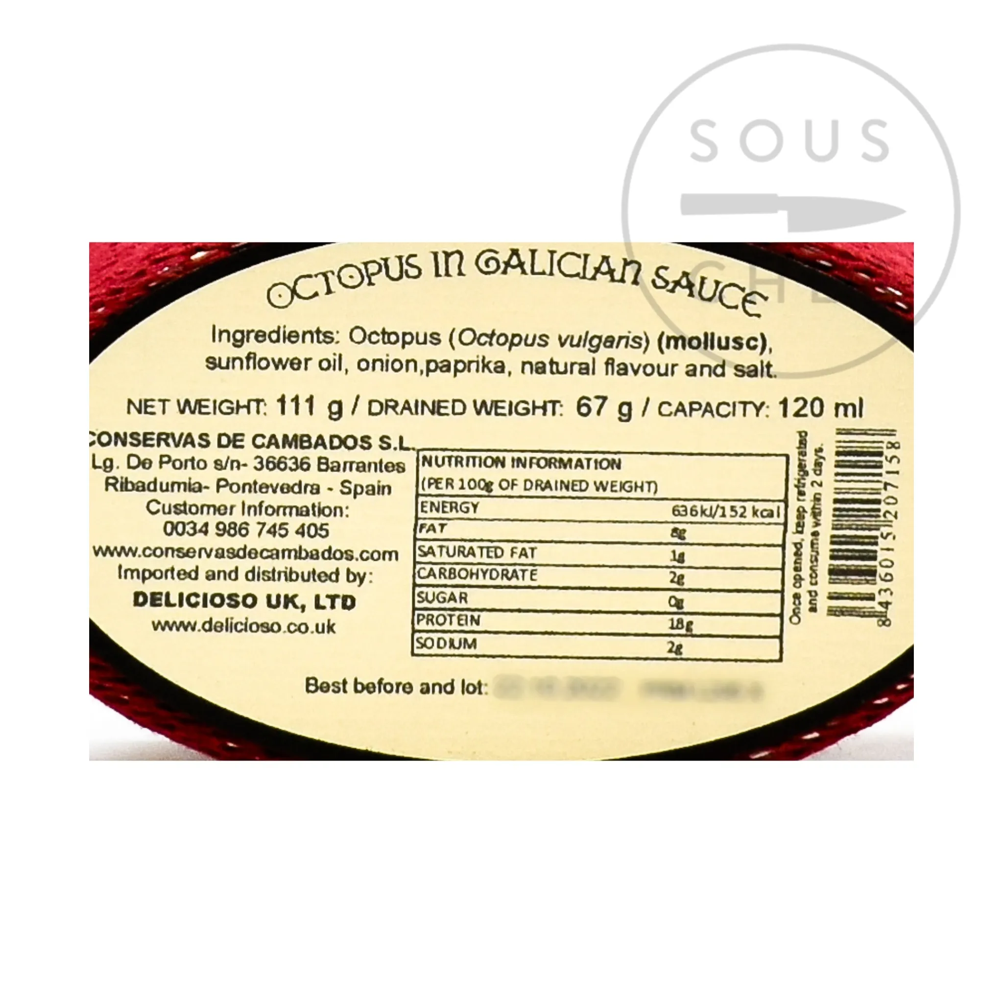 Hot Pulpo En Salsa Gallega - Octopus, 111g Spanish Ingredients|Tinned Fish & Seafood