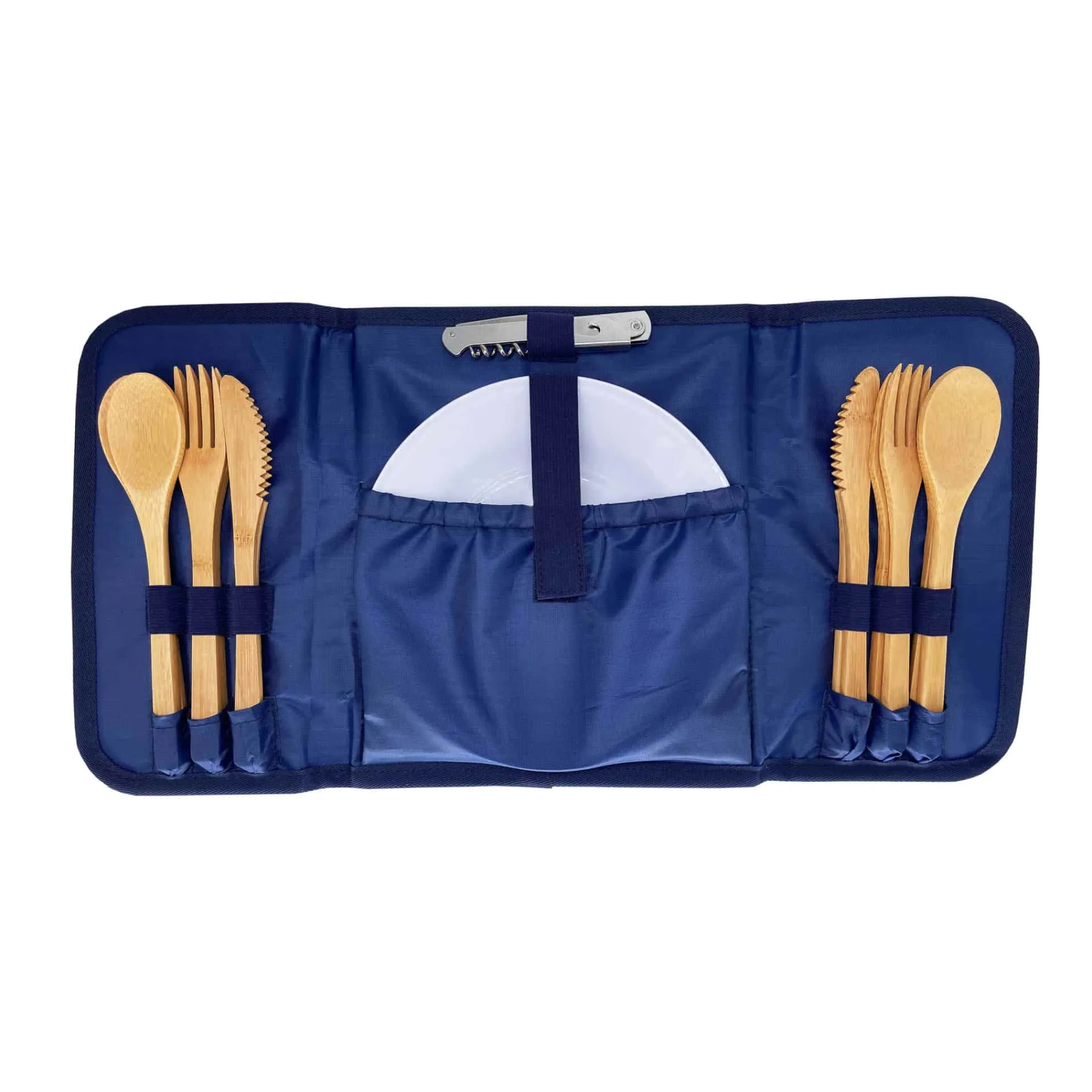 Hot Sac de Plage Riviera Blue Stripe Picnic Tote, 4 Person Picnicware|Disposable Tableware