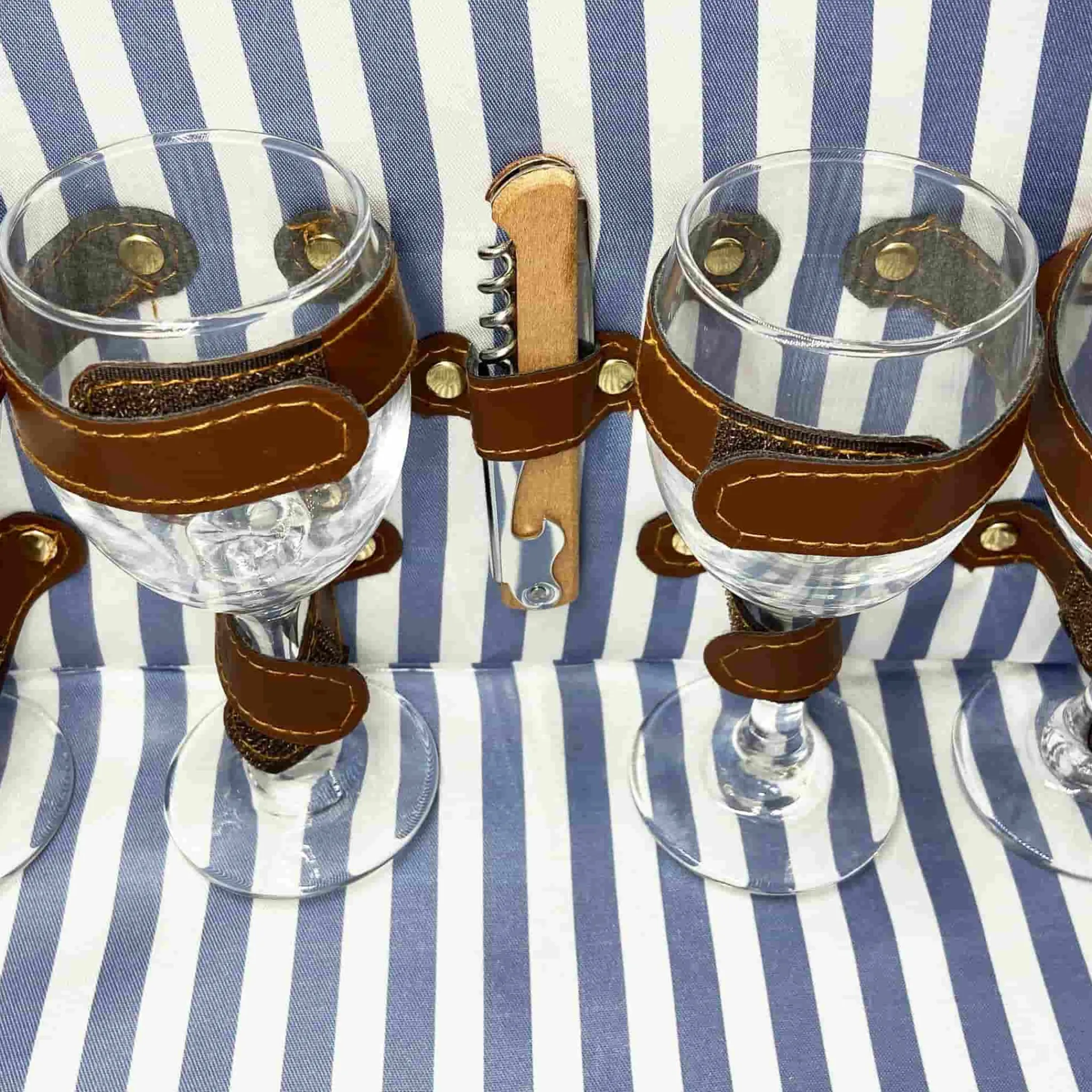 Online Saint-Malo Blue Striped Picnic Basket with Table, 4 Person Picnicware|Disposable Tableware