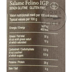 Hot Salami Felino IGP Riserva, 290g Ingredients Brands|Italian Ingredients