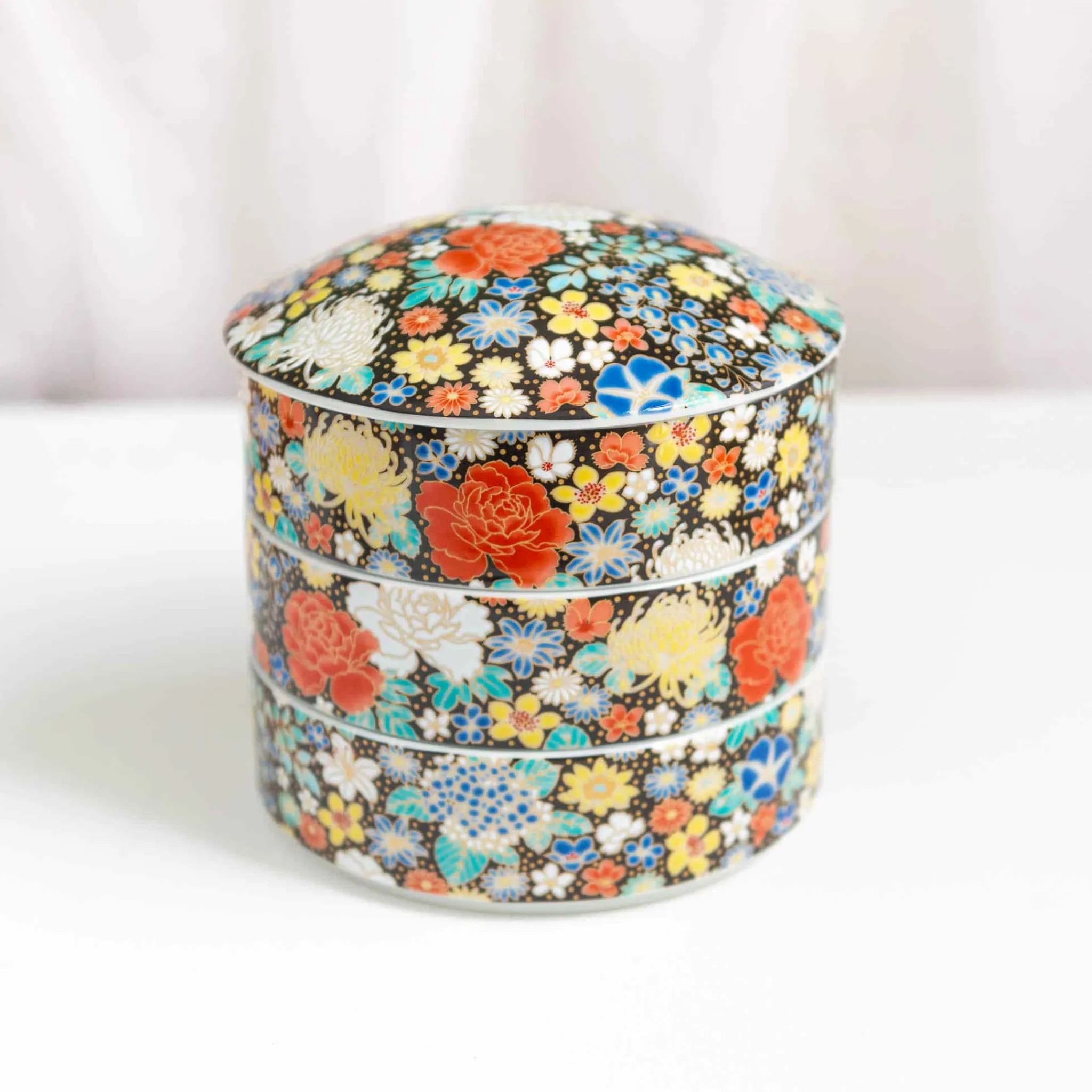 Sale Porcelain Black Floral Motif Sweets Container, 3 Compartments Tableware Brands|Japanese Ingredients
