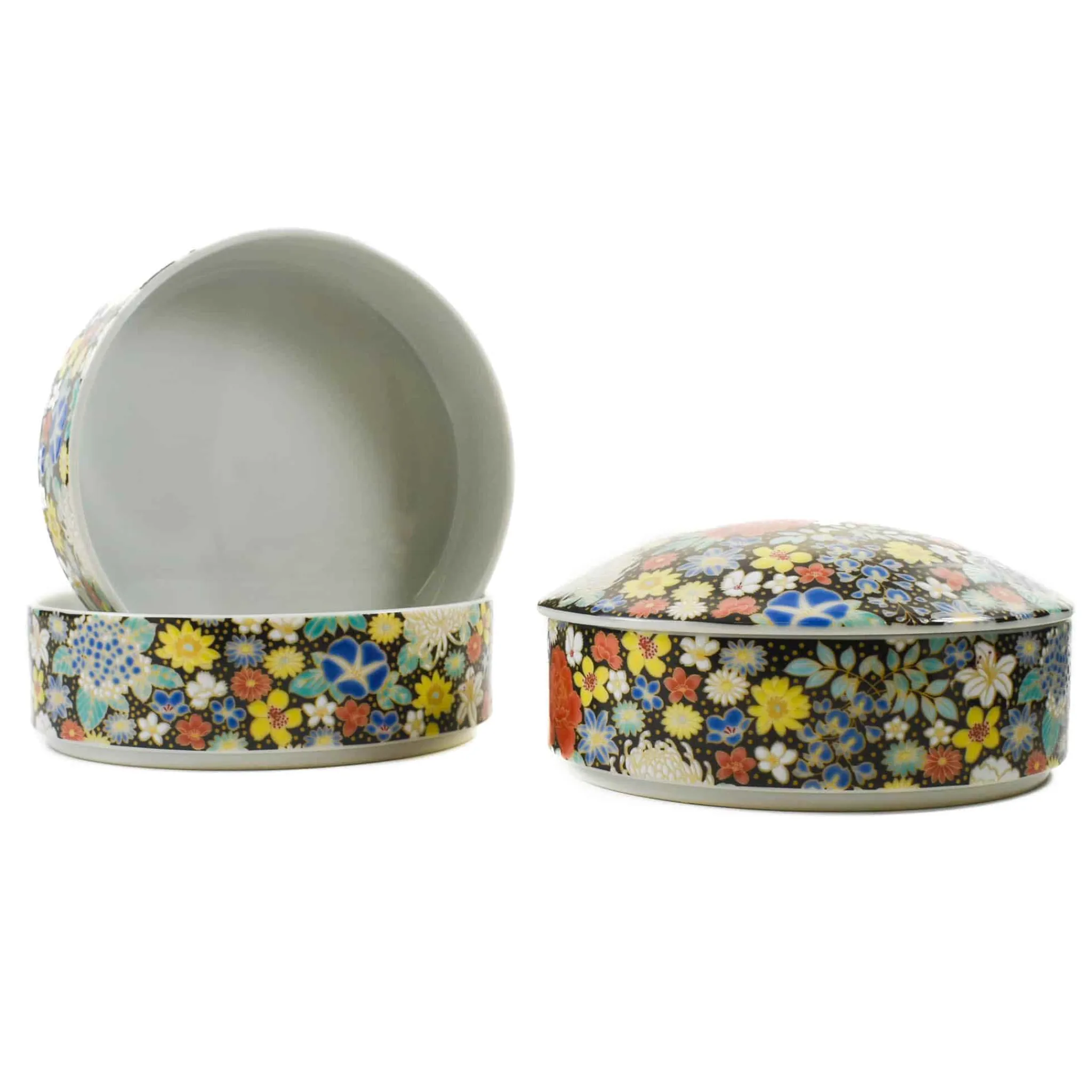 Sale Porcelain Black Floral Motif Sweets Container, 3 Compartments Tableware Brands|Japanese Ingredients