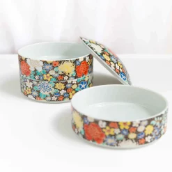 Sale Porcelain Black Floral Motif Sweets Container, 3 Compartments Tableware Brands|Japanese Ingredients