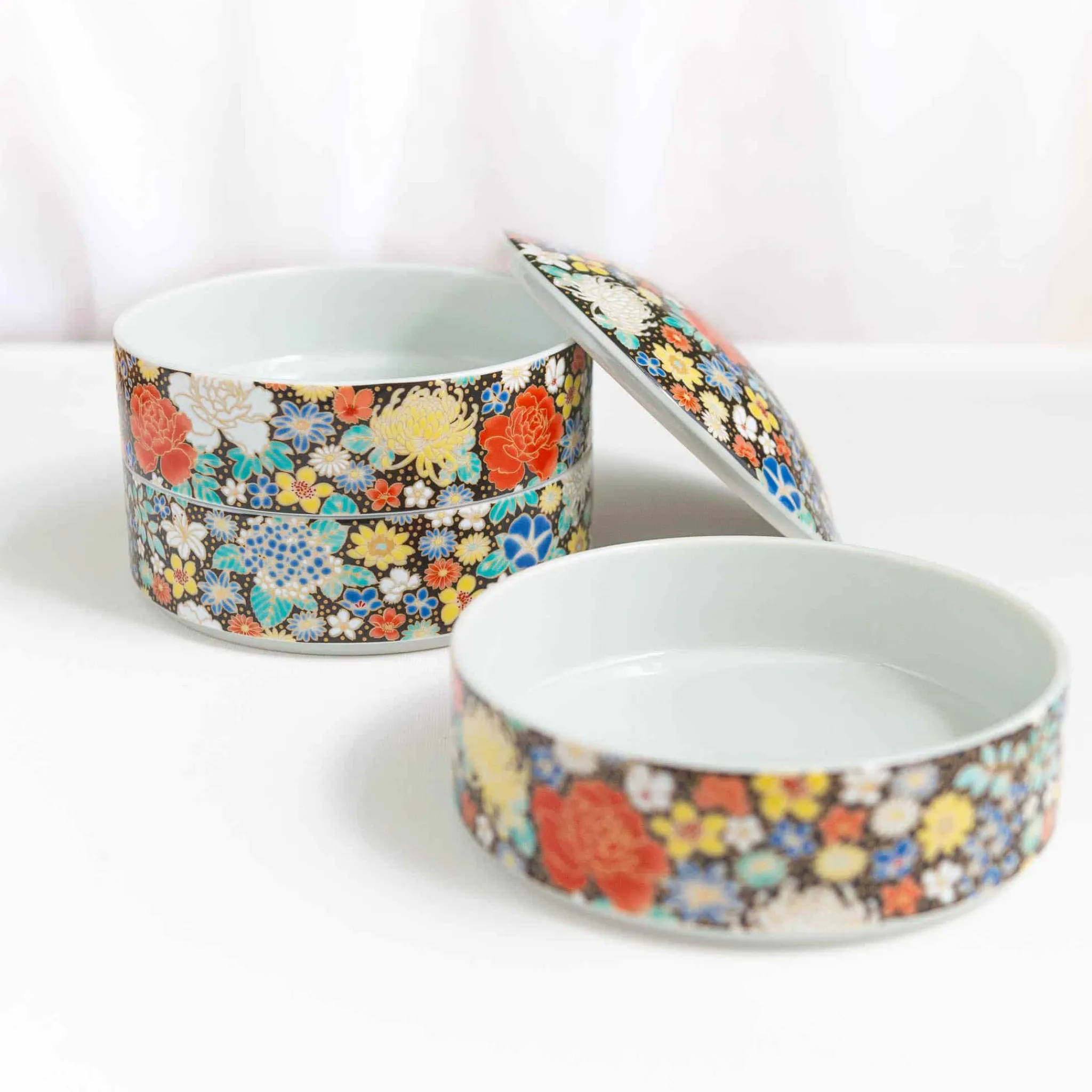 Sale Porcelain Black Floral Motif Sweets Container, 3 Compartments Tableware Brands|Japanese Ingredients